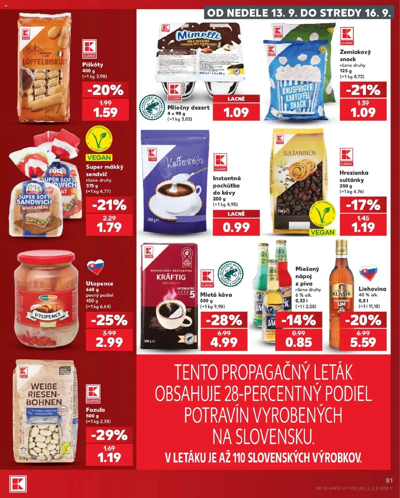 Náhľad Kaufland letáku platného od 10.09.2026 - Káva, Protein, Dezert, Fazuľa, Sendvič, Hrozienka, Piškóty, Mletá káva