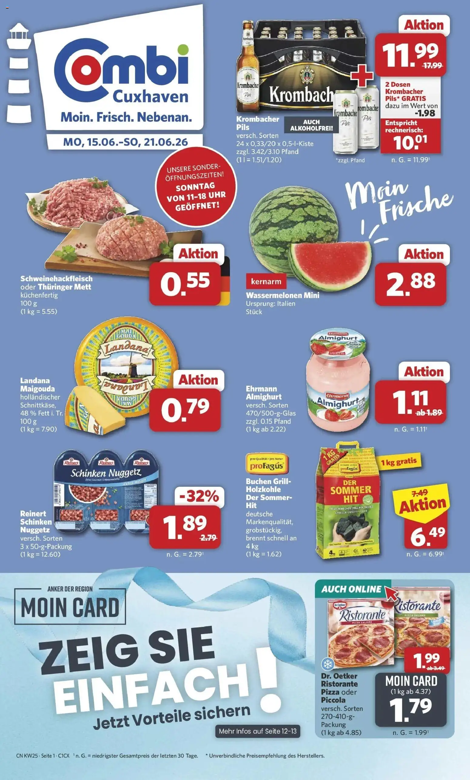 Vorschau von dem Prospekt des Geschäftes Combi, gültig ab dem 15.06.2026 - Pizza, Uhr, Grill, Krombacher, Ristorante, Schinken, Gouda, Pils