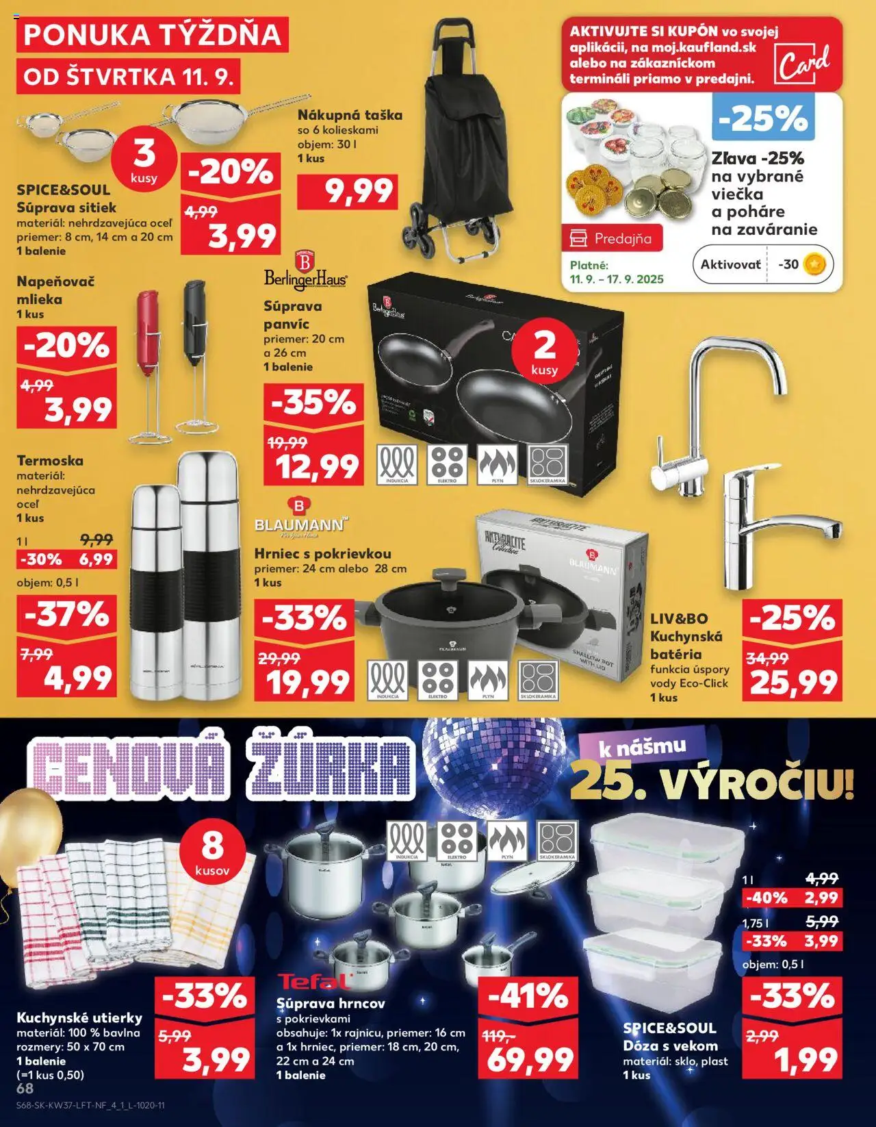 Náhľad Kaufland letáku platného od 11.09.2025 - Jar, Napeňovač mlieka, Batéria, Taška, Kuchynské utierky, Poháre, Napeňovač