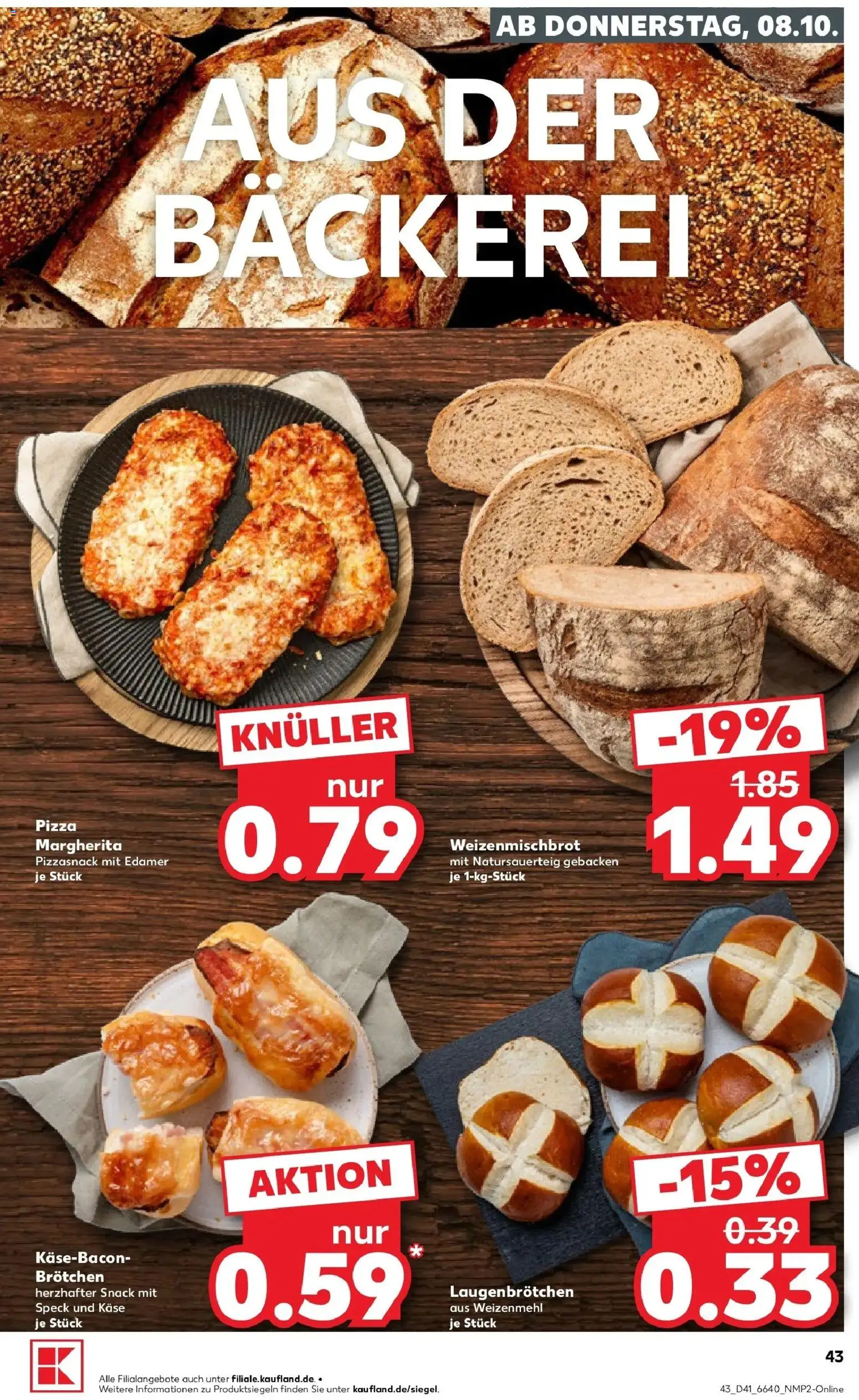 Vorschau von dem Prospekt des Geschäftes Kaufland, gültig ab dem 08.10.2026 - Bäckerei, Pizza, Käse, Weizenmehl, Edamer