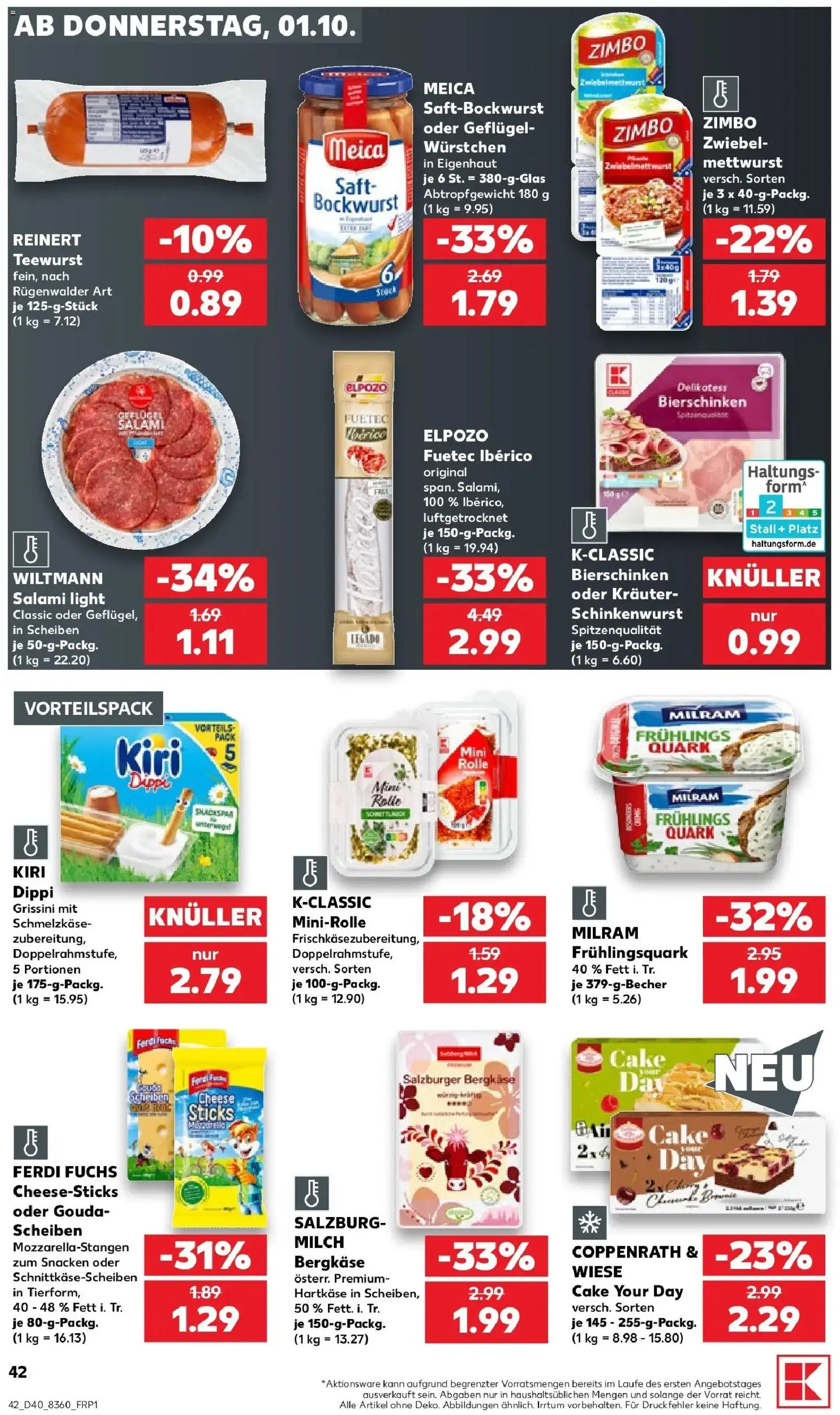 Vorschau von dem Prospekt des Geschäftes Kaufland, gültig ab dem 01.10.2026 - Quark, Milch, Salami, Bockwurst, Gouda, Saft, Milram, Meica