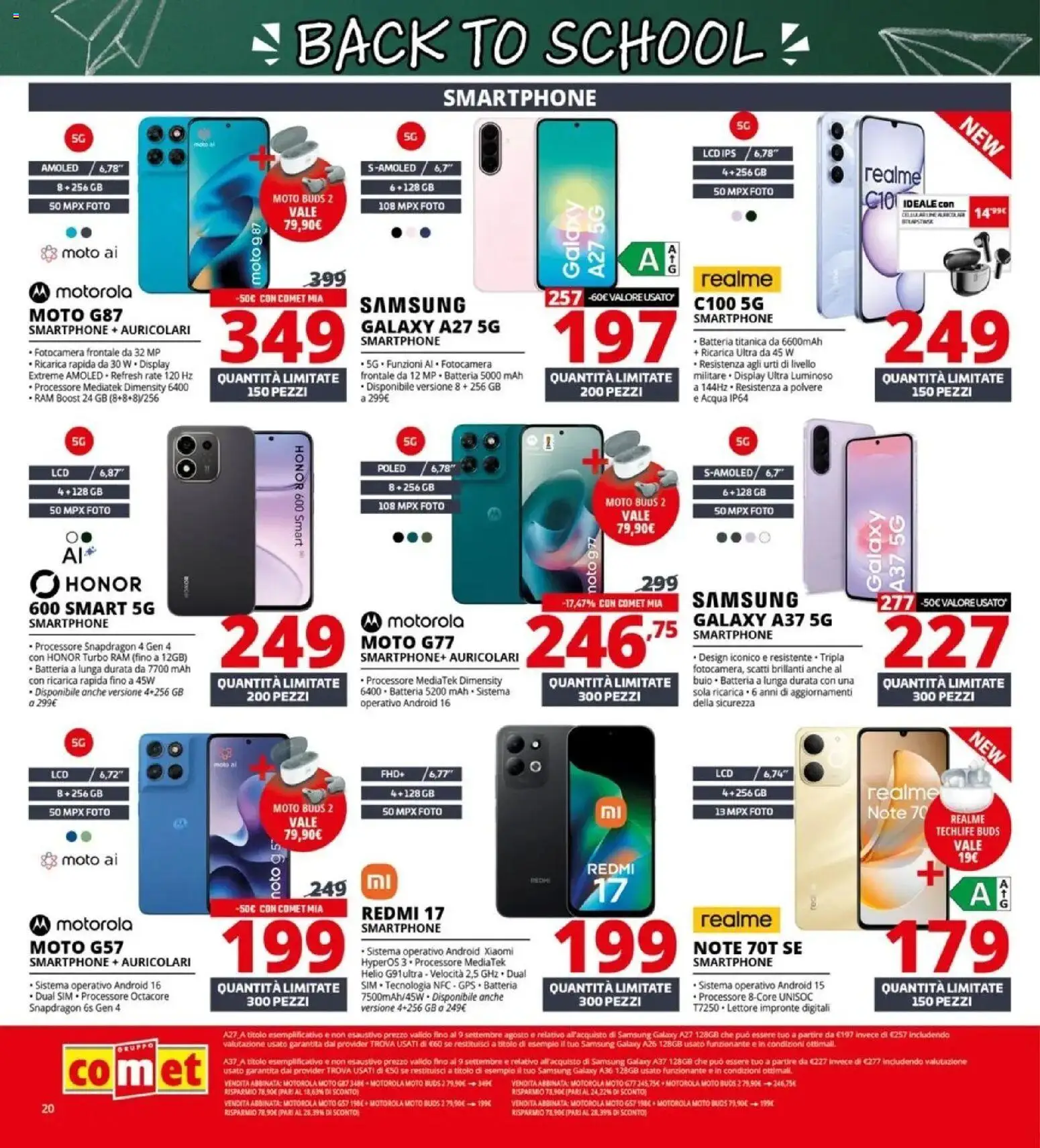 Anteprima dell'opuscolo Comet volantino Back to school dal negozio Comet valido da 20/08/2026 - Samsung, Xiaomi, Acqua, Smartphone, Samsung Galaxy, Batteria, Fotocamera, Auricolari