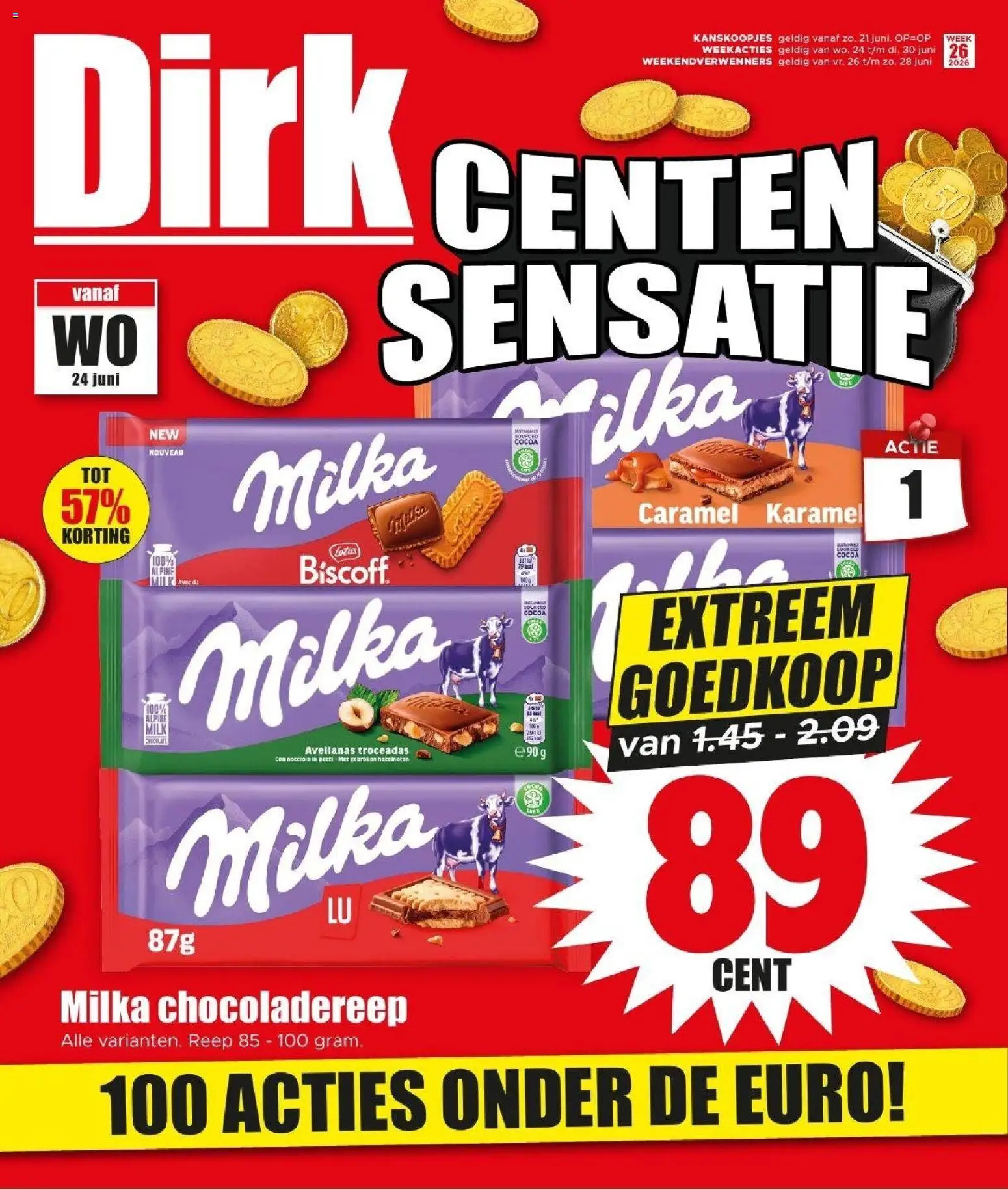 Voorbeeld van Dirk Folder / Publicité van winkel Dirk geldig vanaf 24/06/2026 - Hazelnoten, Chocoladereep
