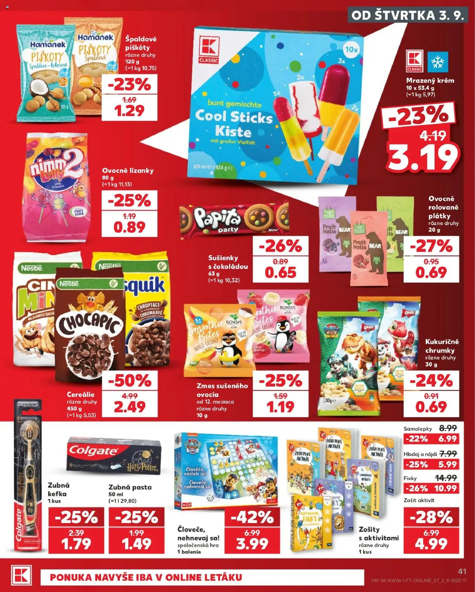 Náhľad Kaufland letáku platného od 03.09.2026 - Mango, Hra, Fixky, Šál, Sušienky, Zubná pasta, Piškóty, Cereálie