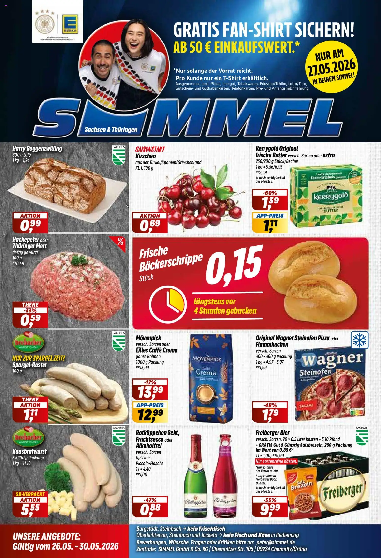 Vorschau von dem Prospekt des Geschäftes Simmel, gültig ab dem 26.05.2026 - Butter, Fisch, Wurst, Rotkäppchen, Kirschen, Salami, Theke, Fruchtsecco