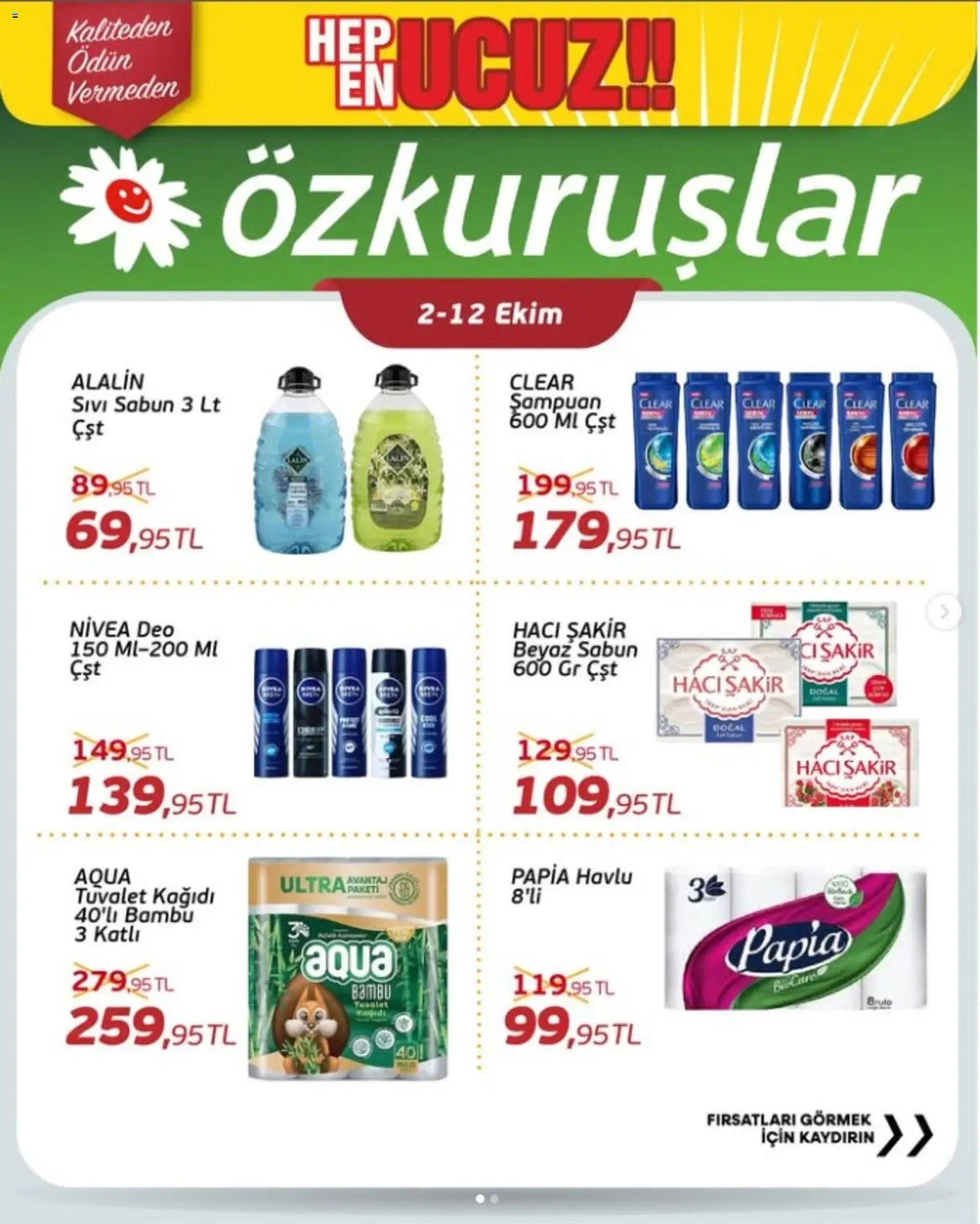 Özkuruşlar Özkuruşlar Katalog 02.10.2026 - Broşürünün önizlemesi - Tuvalet, Şampuan, Tuvalet kağıdı, Sabun