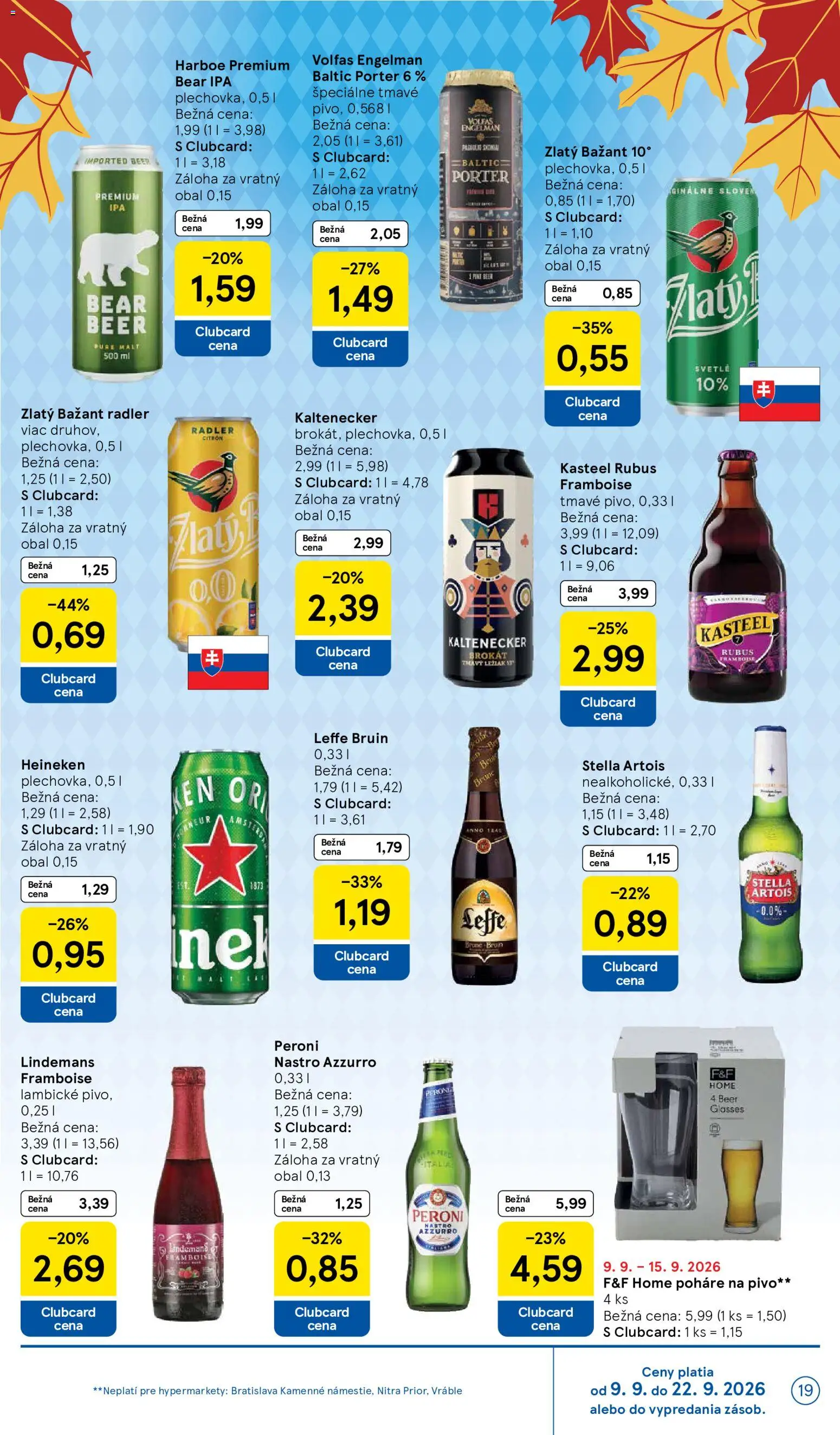 Náhľad Tesco letáku platného od 09.09.2026 - Pivo, Heineken, Poháre, Radler, Zlatý Bažant