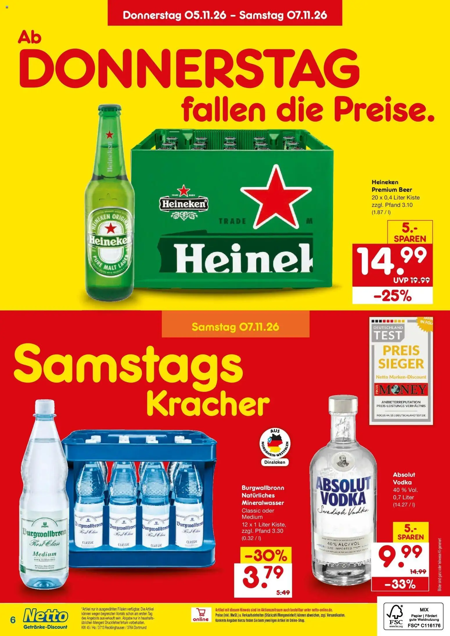 Vorschau von dem Prospekt des Geschäftes Netto Marken-Discount, gültig ab dem 02.11.2026 - Bilder, Mineralwasser, Vodka, Heineken