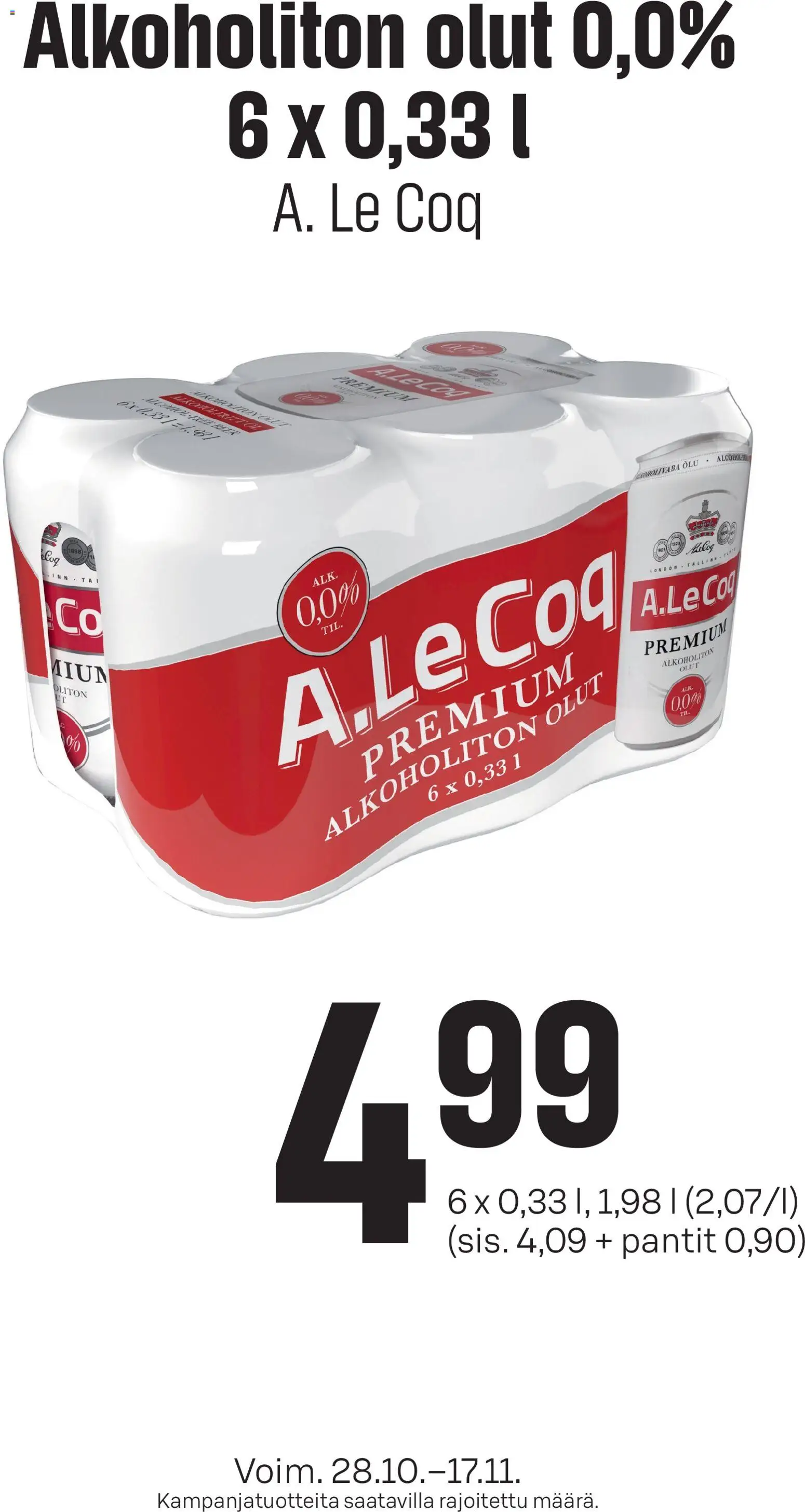 Kaupan S-market S-market Alkoholiton olut esikatselu, voimassa 28/10/2026 - Olut, Alkoholiton olut