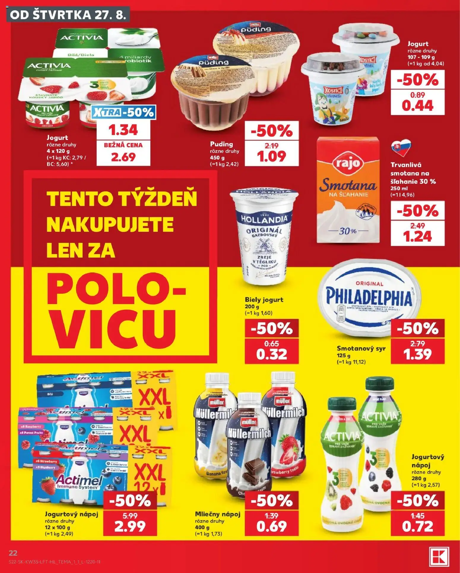 Náhľad Kaufland letáku platného od 27.08.2026 - Syr, Puding, Smotana na šľahanie, Jogurt, Smotanový syr, Actimel, Smotana, Biely jogurt