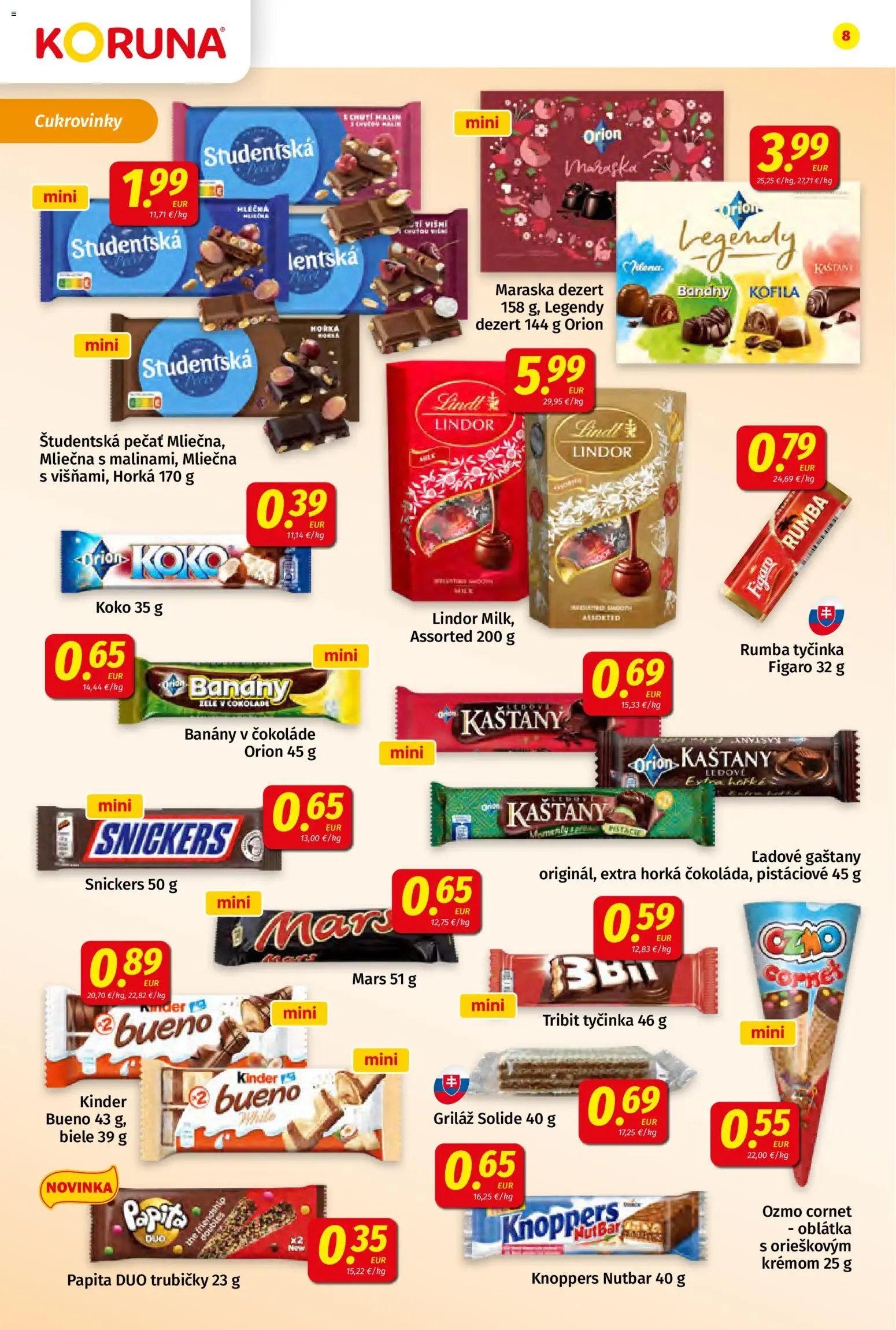 Náhľad Koruna letáku platného od 11.09.2026 - Lindt, Kinder, Kinder Bueno, Cukrovinky, Snickers, Lindor, Trubičky, Banány