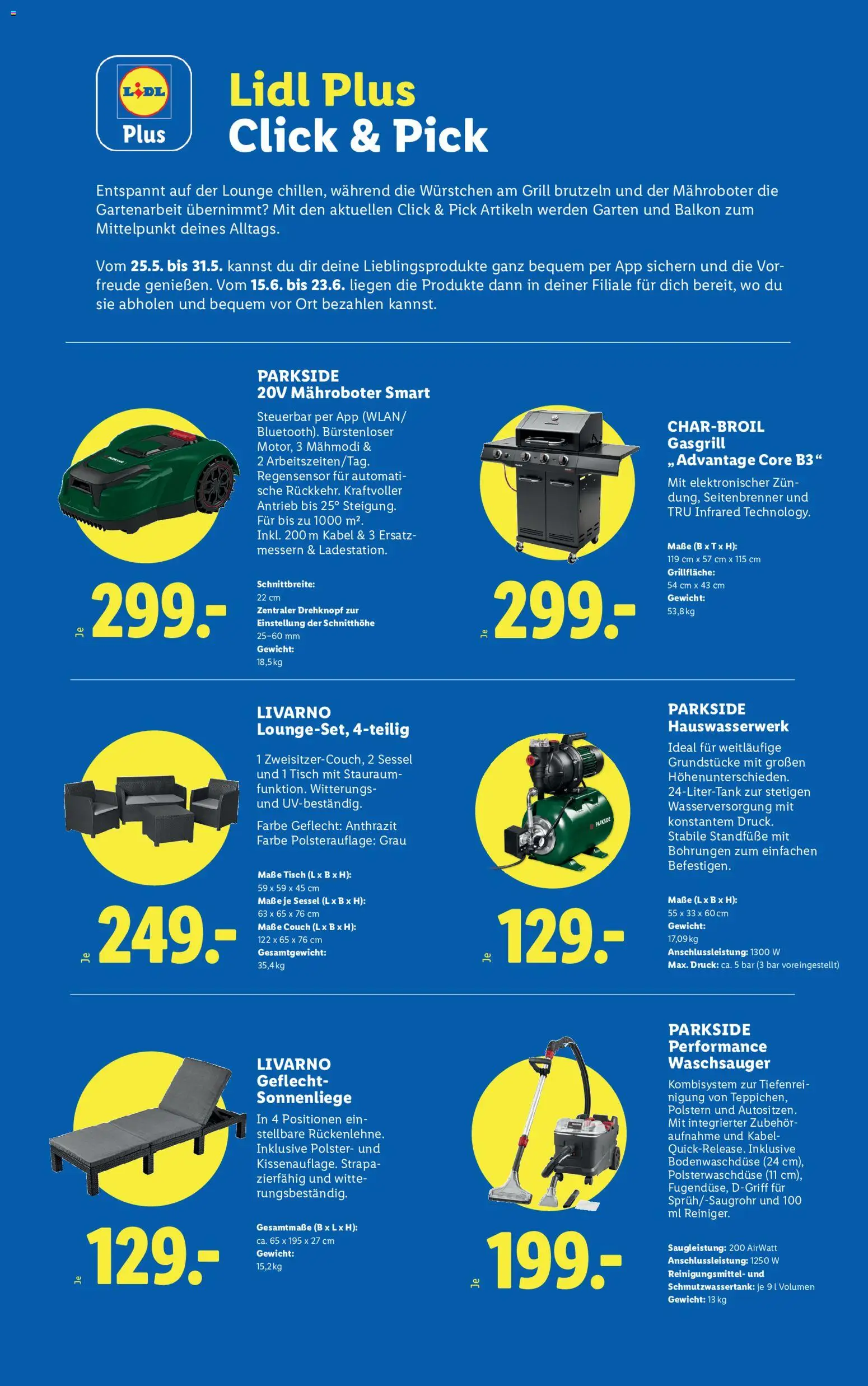 Vorschau der Angebote: Lidl Lidl Click & Pick gültig ab 25.05.2026 - Couch, Grill, Sessel, Tisch, Kabel, Reinigungsmittel, Gewicht