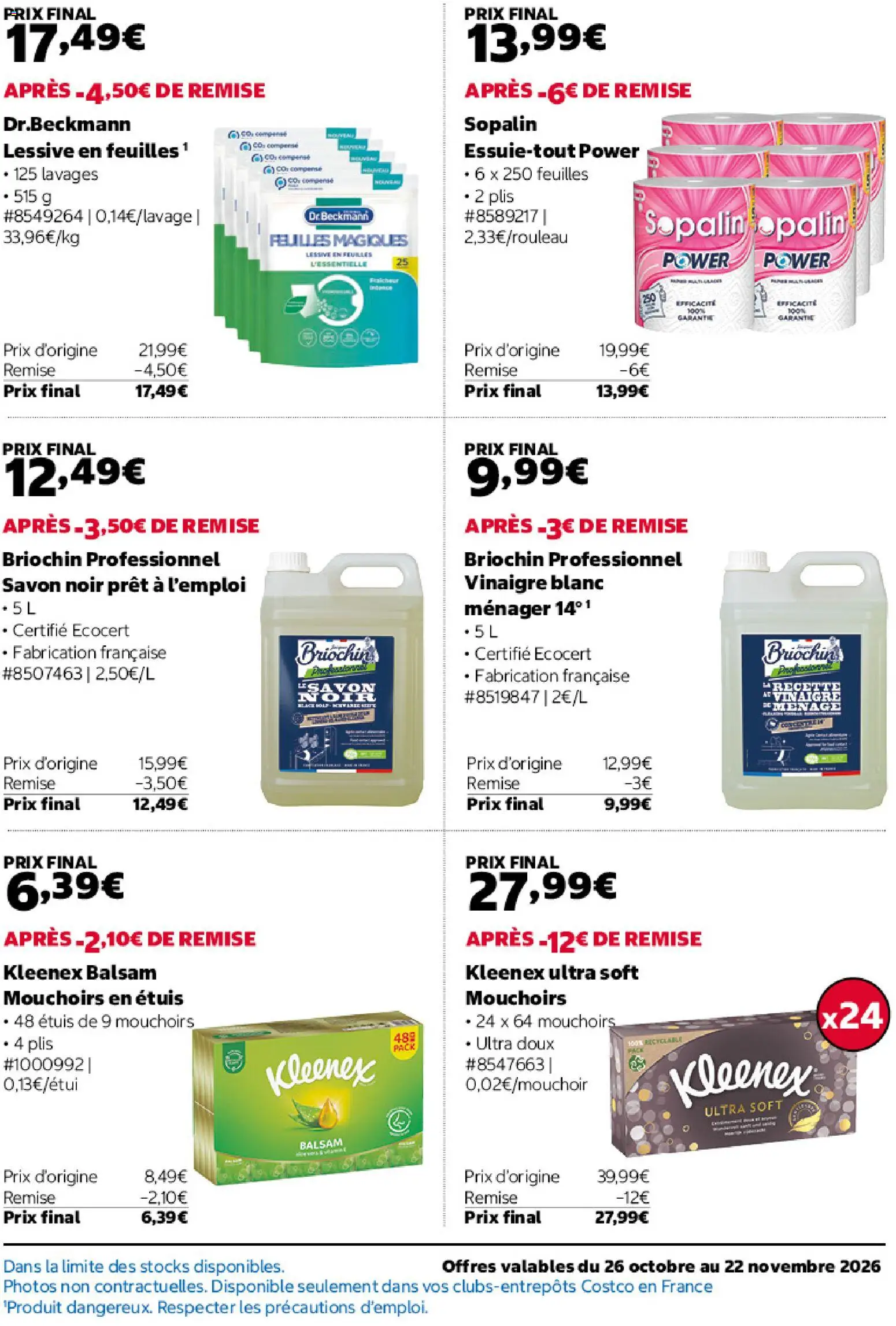 Prévisualisation de Costco catalogue du magasin Costco formulaire valide 26/10/2026 - Vinaigre blanc, Lessive, Savon, Vinaigre, Mouchoirs