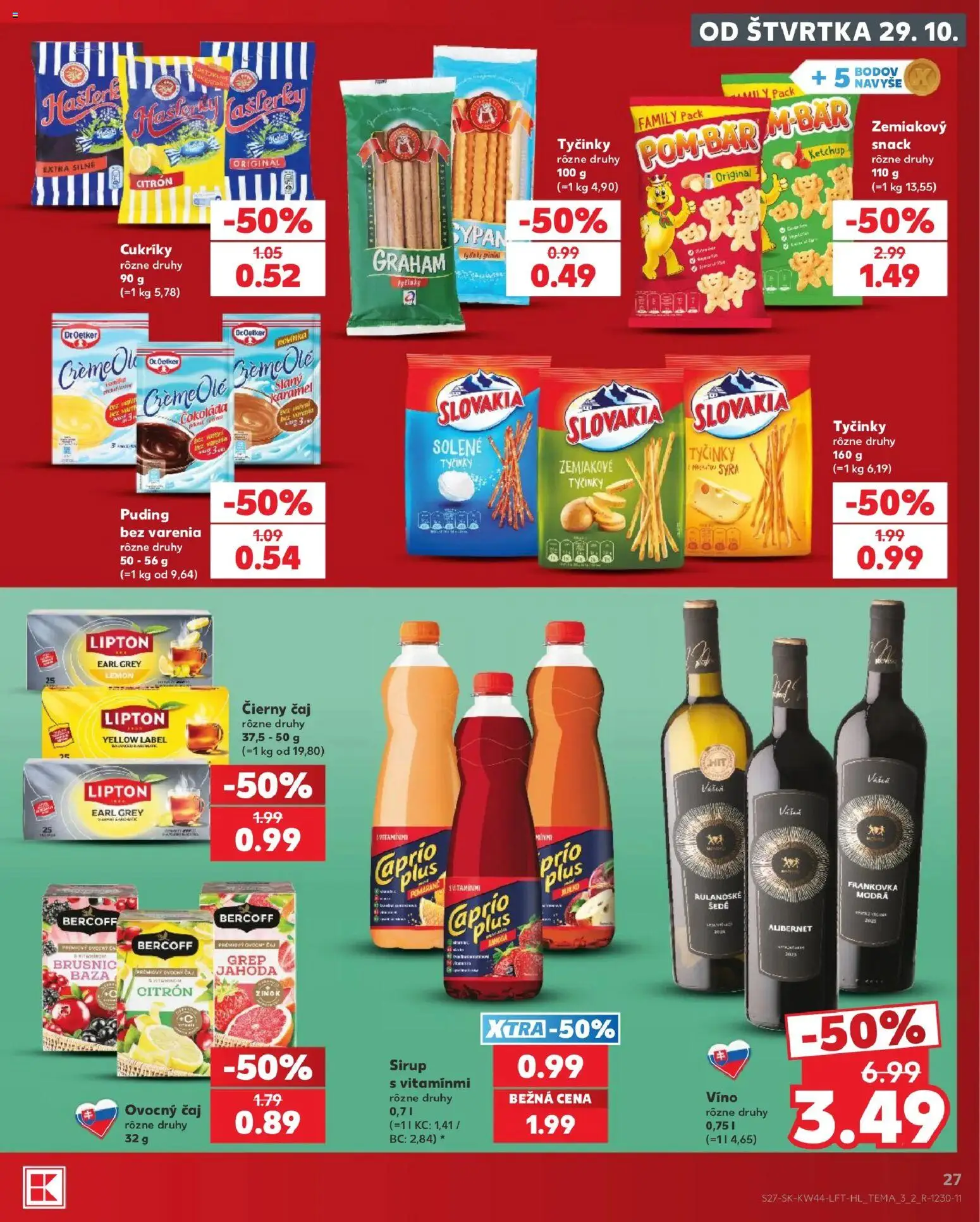 Náhľad Kaufland letáku platného od 29.10.2026 - Víno, Čokoláda, Čaj, Puding, Sirup, Čierny čaj, Grep, Ovocný čaj