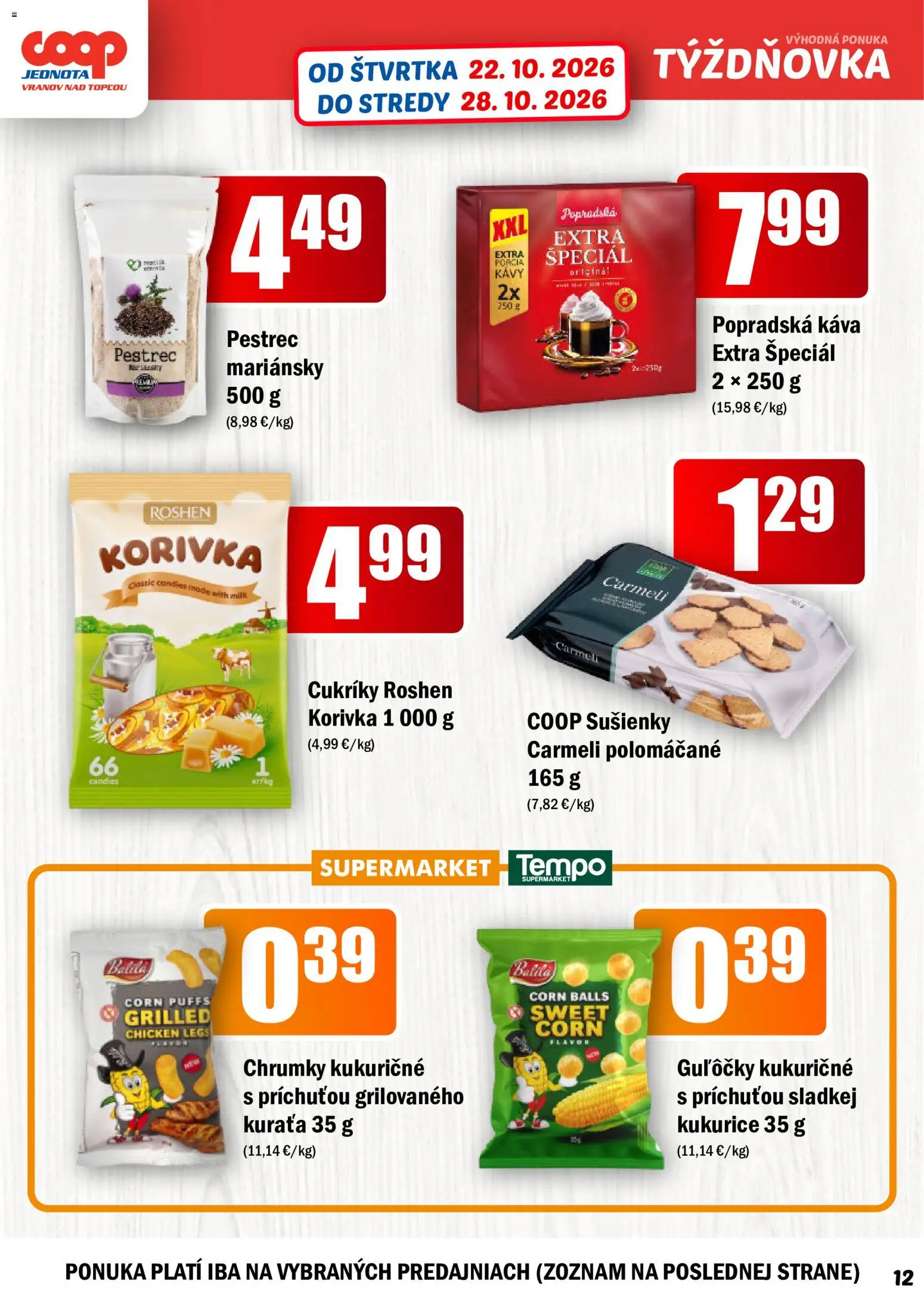 Náhľad COOP Jednota letáku platného od 22.10.2026 - Káva, Cukríky, Popradská káva, Sušienky