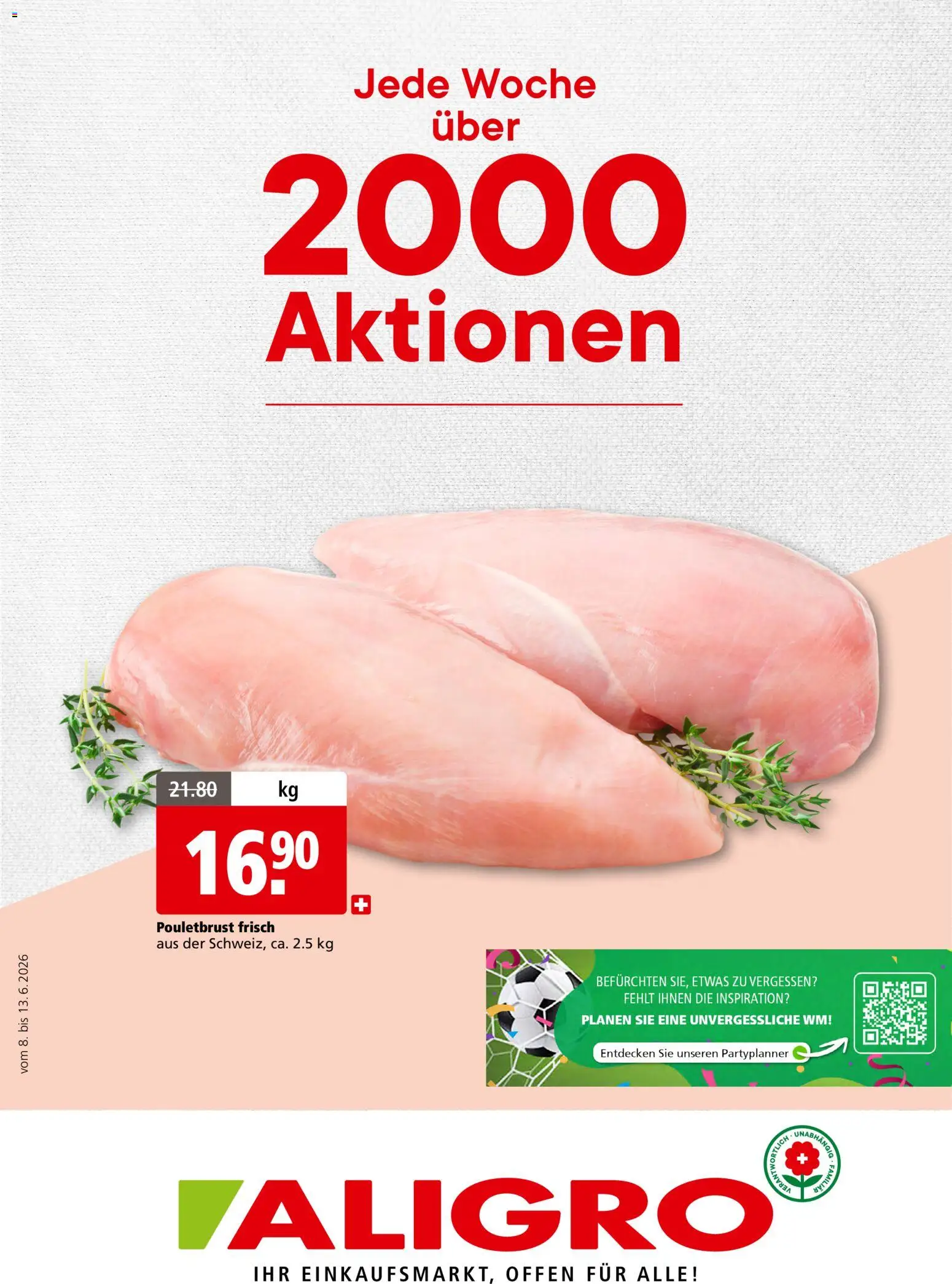 Vorschau des Merkblatts Aligro aktionen 2000 Chavannes, Matran, Genf, Sitten vom Shop Aligro gültig von 08.06.2026 bis 13.06.2026 - Pouletbrust