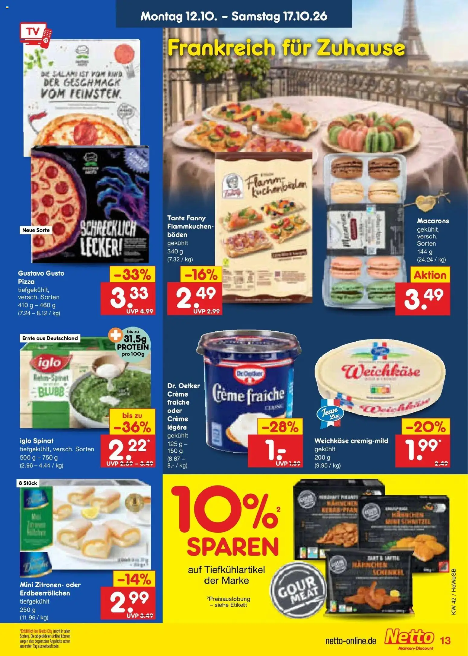 Vorschau von dem Prospekt des Geschäftes Netto Marken-Discount, gültig ab dem 12.10.2026 - Pizza, Zitronen, Salami, Gustavo gusto, Creme, Iglo