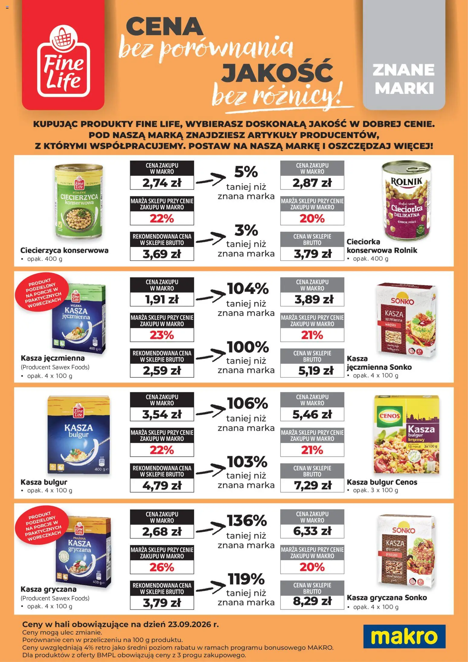 Pogląd gazetki "Makro gazetka - Fine Life" ze sklepu Makro ważnej od 01.10.2026 - Ciecierzyca, Warzywa, Kasza gryczana, Kasza jęczmienna, Kasza, Cieciorka, Bulgur, Ciecierzyca konserwowa