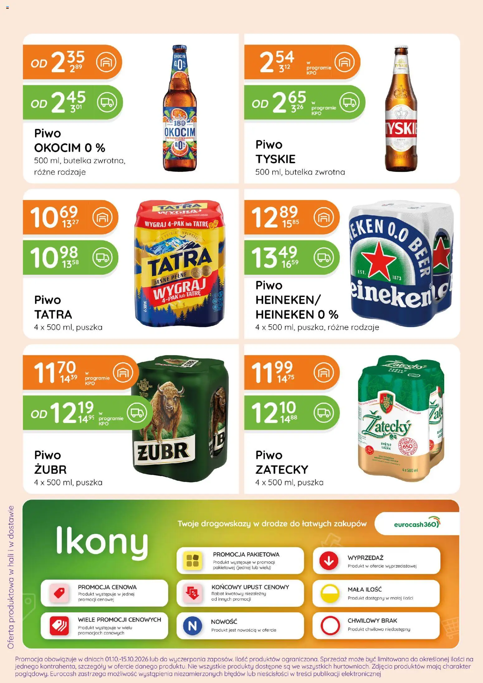 Pogląd gazetki "Eurocash gazetka - Ofensywa Alkoholowa" ze sklepu Eurocash ważnej od 01.10.2026 - Piwo, Heineken, Leżak, Tyskie, Piwo żubr