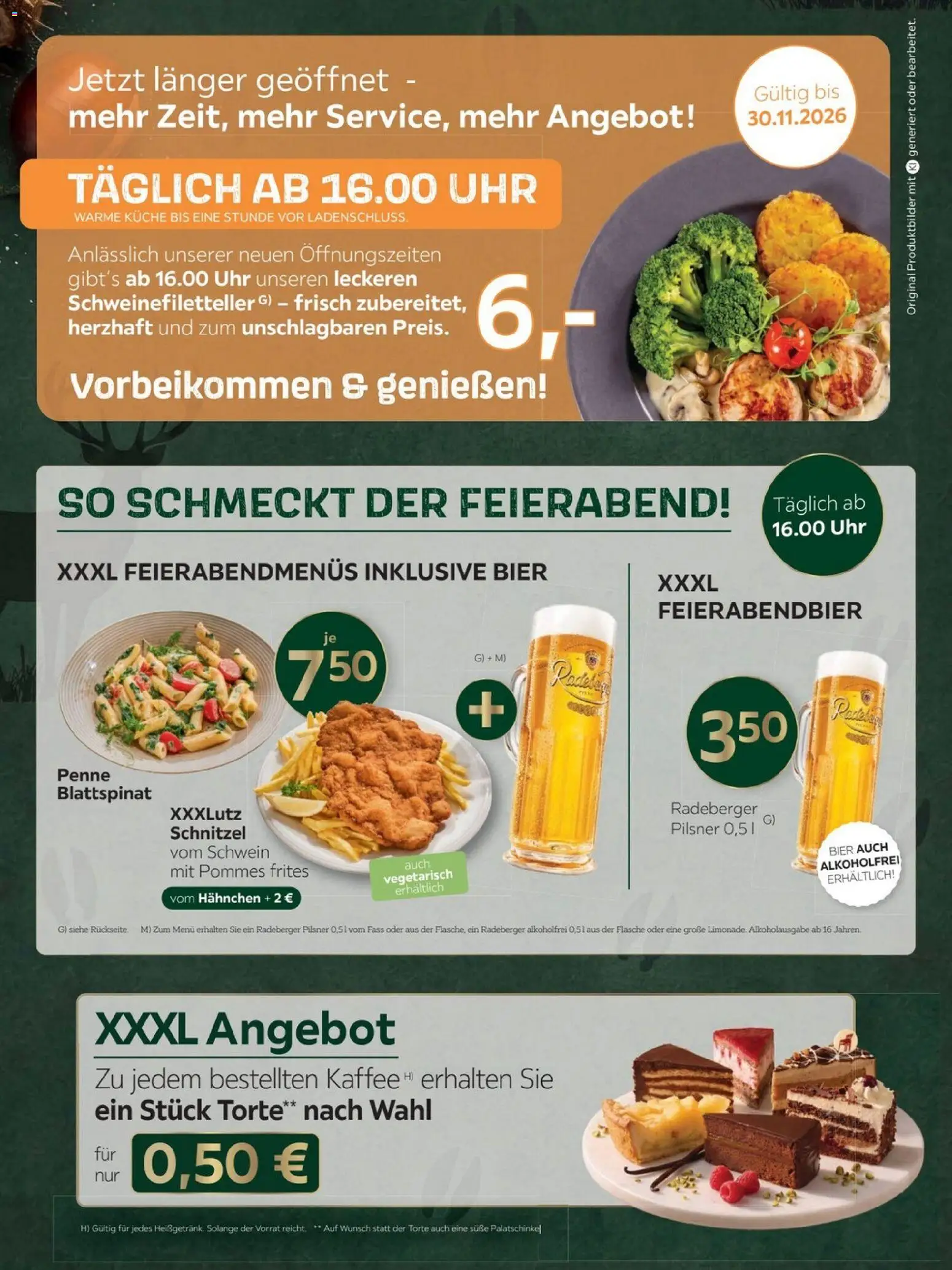 Vorschau von dem Prospekt des Geschäftes XXXLutz, gültig ab dem 24.10.2026 - Kaffee, Uhr, Schnitzel, Bier, Pommes, Pommes frites, Radeberger pilsner, Hahnchen