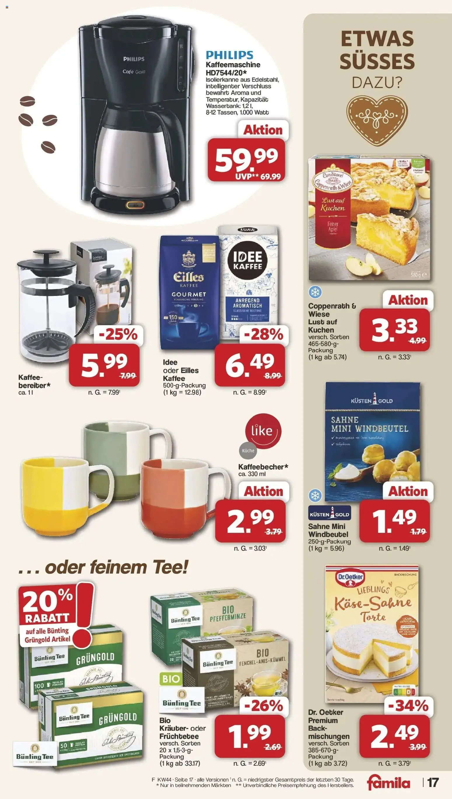 Vorschau von dem Prospekt des Geschäftes Famila Nordwest, gültig ab dem 26.10.2026 - Kaffee, Philips, Kuchen, Kaffeemaschine, Tee, Sahne, Früchtetee, Idee kaffee