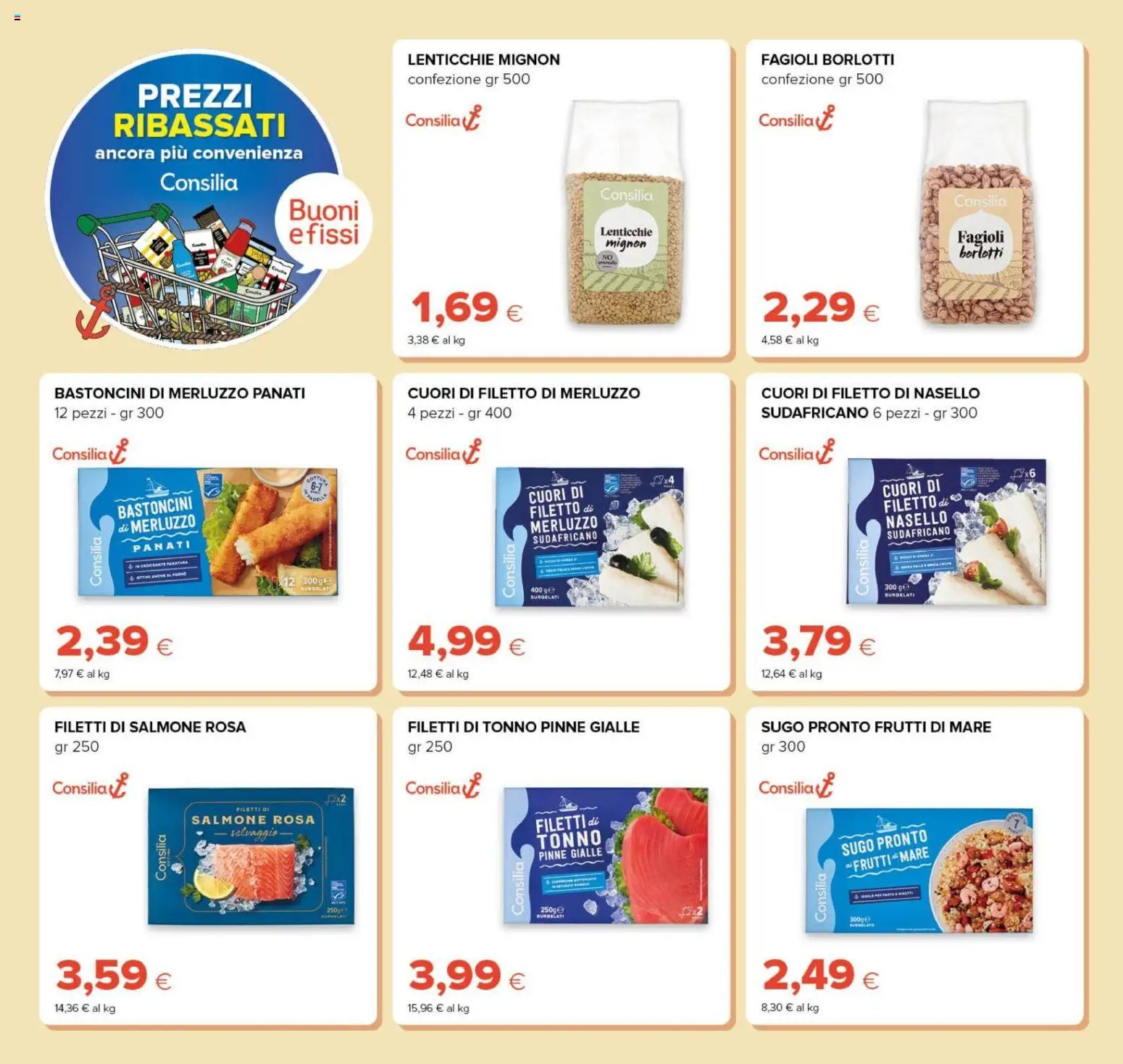 Anteprima dell'opuscolo Oasi volantino Prezzi Ribassati dal negozio Oasi valido da 21/10/2026 - Fagioli, Lenticchie, Tonno, Filetto, Frutti di mare, Sugo, Nasello, Pinne