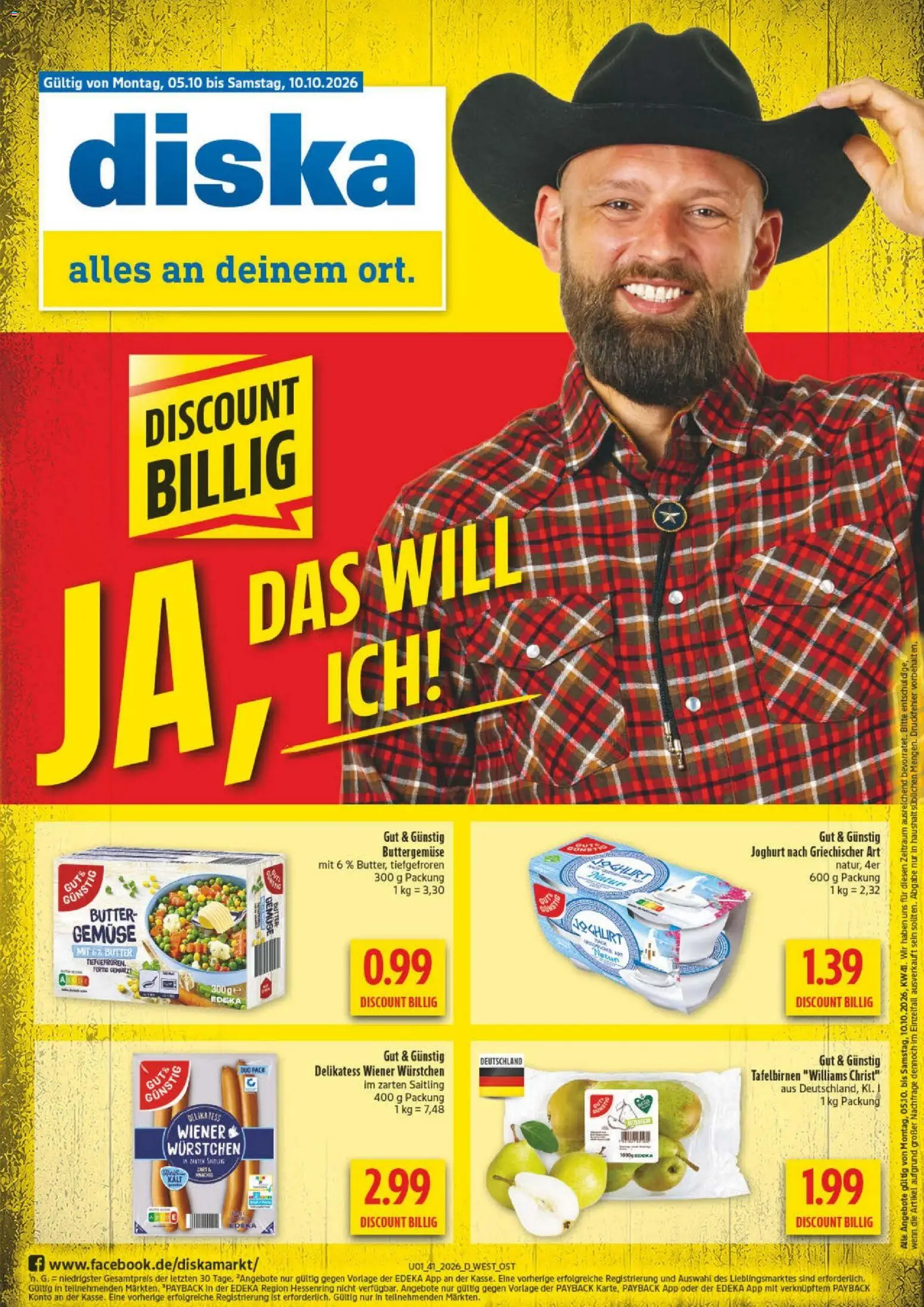 Vorschau von dem Prospekt des Geschäftes Diska, gültig ab dem 05.10.2026 - Butter, Joghurt, Gemüse, Wiener wurstchen