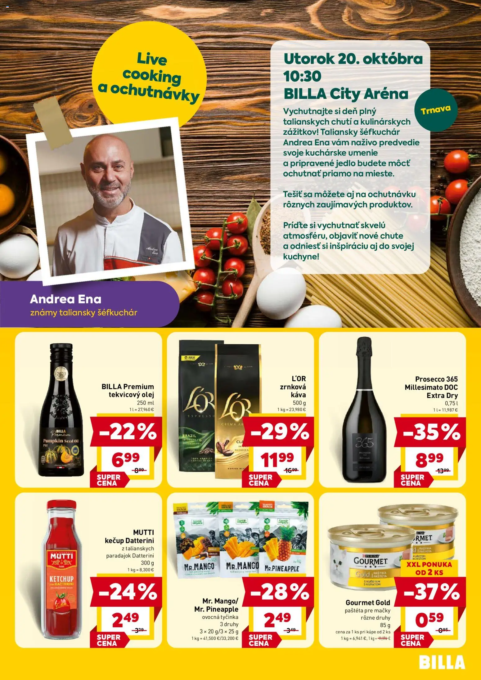 Náhľad Billa letáku platného od 07.10.2026 - Káva, Prosecco, Kuchyne, Olej, Zrnková káva, Kečup, Paštéta
