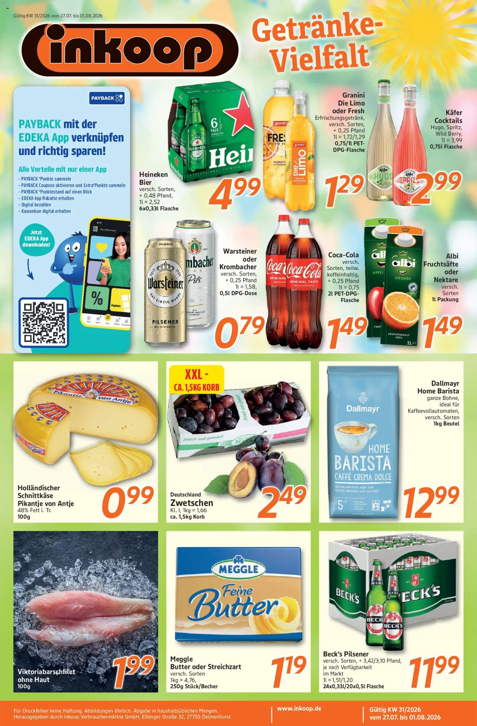 Vorschau von dem Prospekt des Geschäftes Inkoop, gültig ab dem 27.07.2026 - Bier, Äpfel, Warsteiner, Krombacher, Korb, Heineken, Pils, Granini die limo