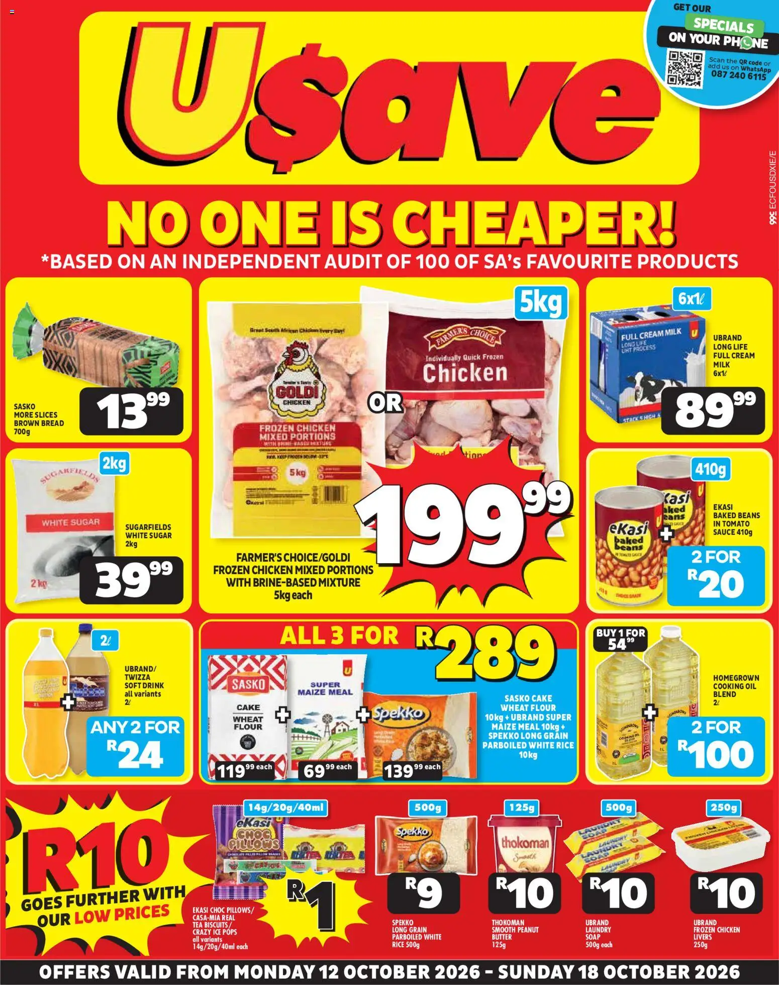 Preview of Usave flyer valid from 12/10/2026 - Chicken, Oil, Bread, Sugar, Rice, Beans, Baked beans, Frozen chicken