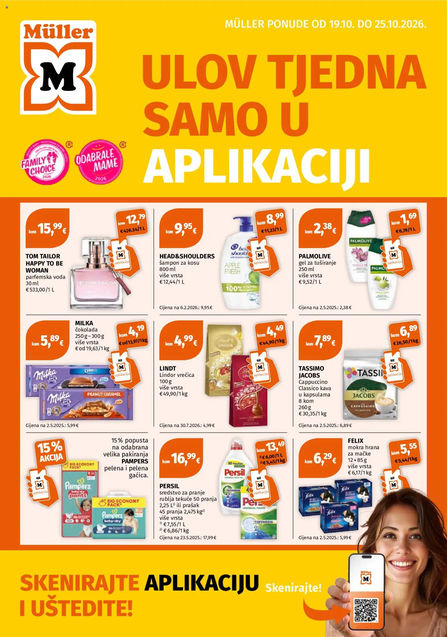Pregled letka Müller Katalog trgovine Müller vrijedi od 19.10.2026 - Kava, Čokolada, Cappuccino, Šampon, Pampers, Jacobs, Persil, Gel za tuširanje