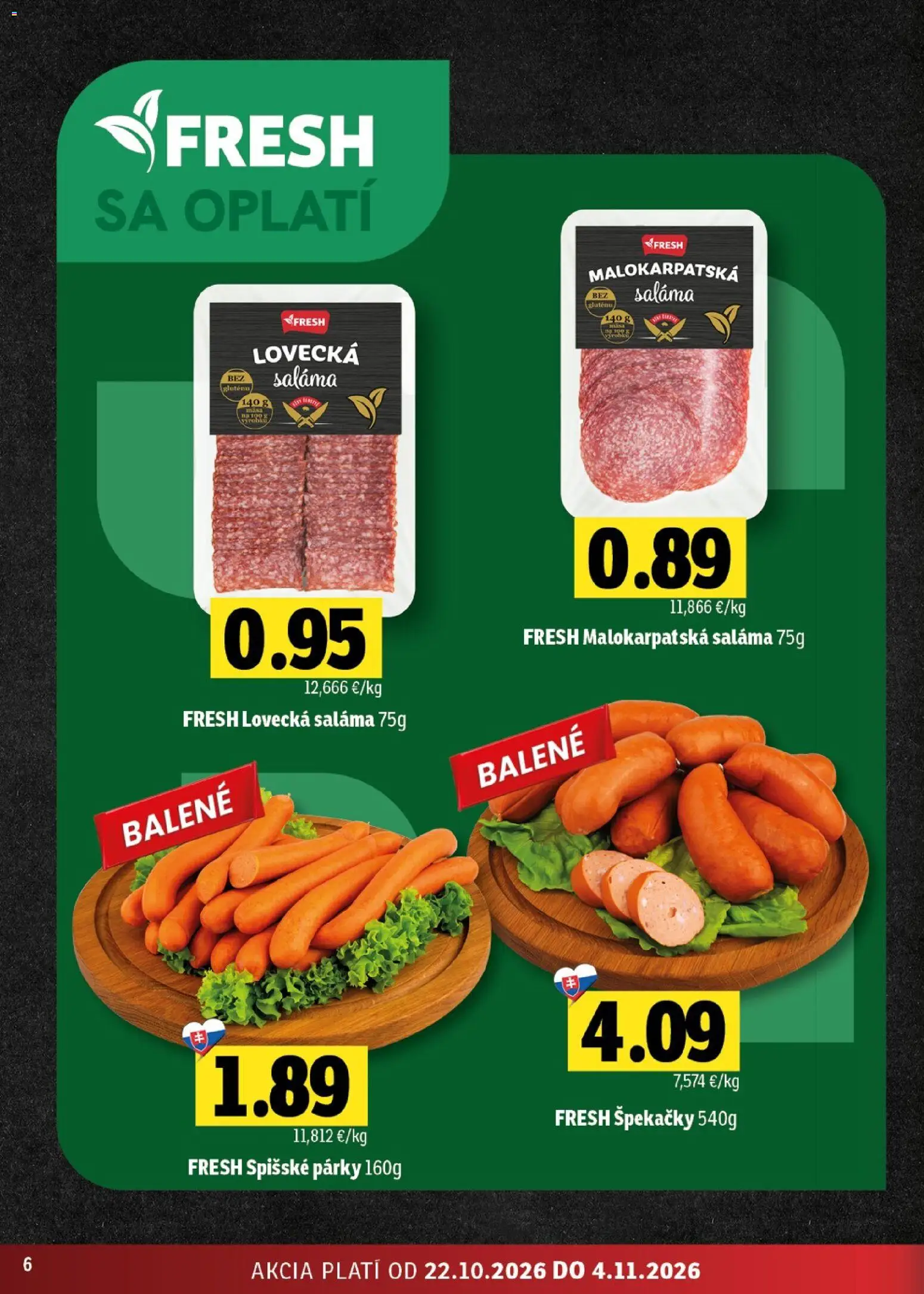Náhľad Fresh letáku platného od 22.10.2026 - Párky, Saláma