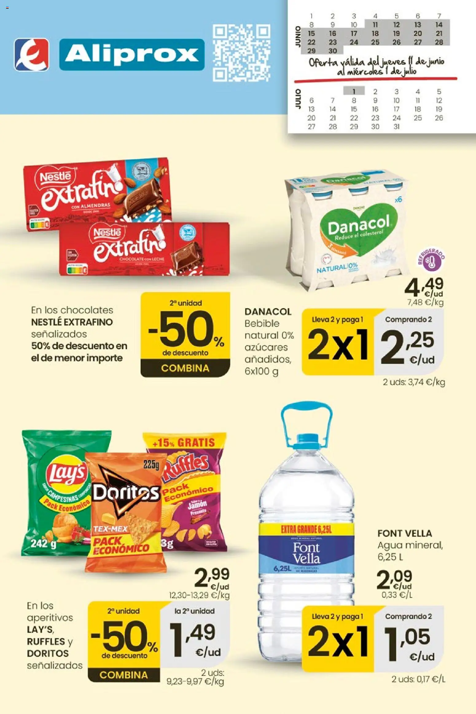 Vista previa del folleto de la tienda Eroski válido desde el 11/06/2026 - Chocolate, Jamón, Agua, Leche, Almendras, Chocolate con leche
