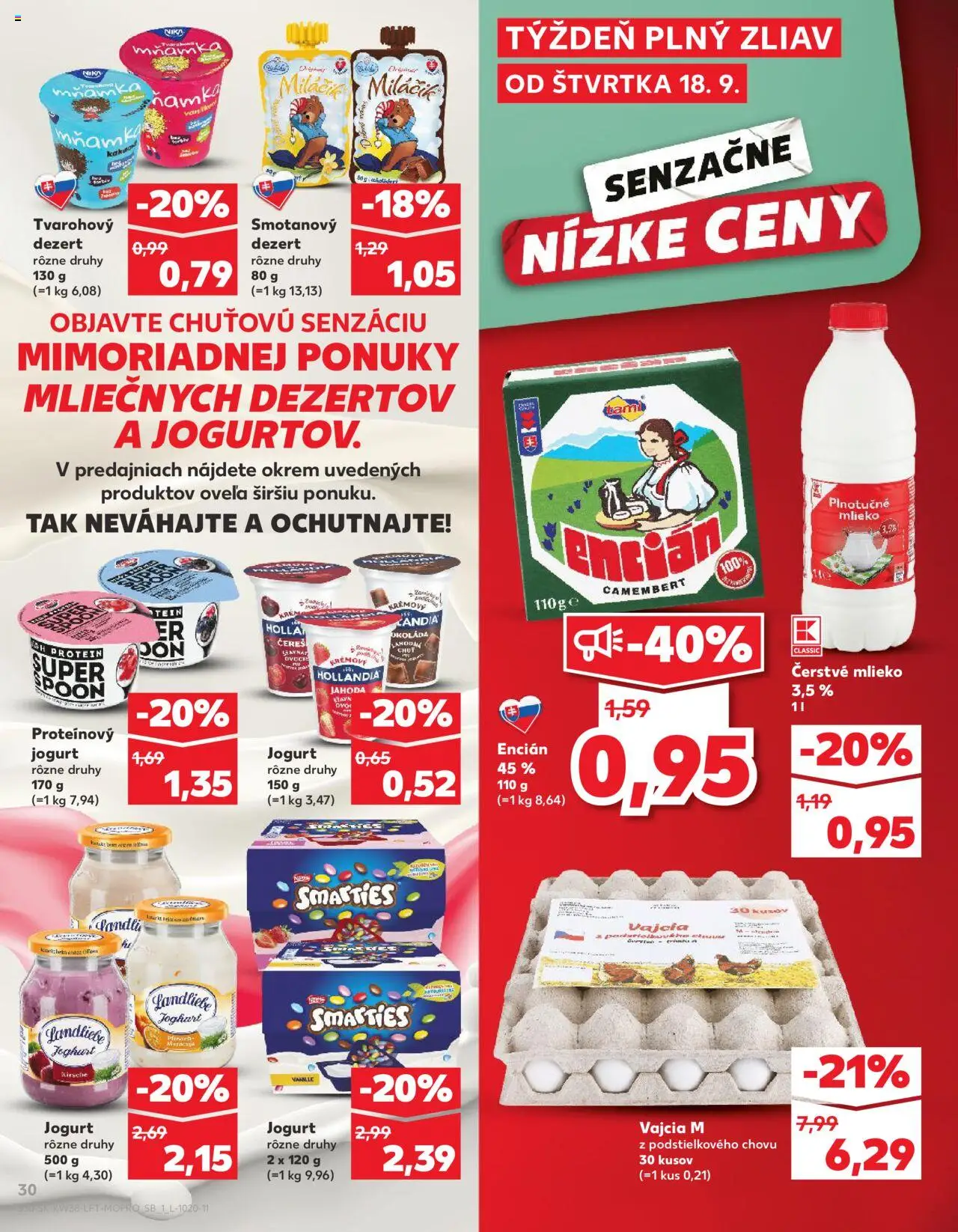 Náhľad Kaufland letáku platného od 18.09.2025 - Protein, Mlieko, Vajcia, Jogurt, Encián