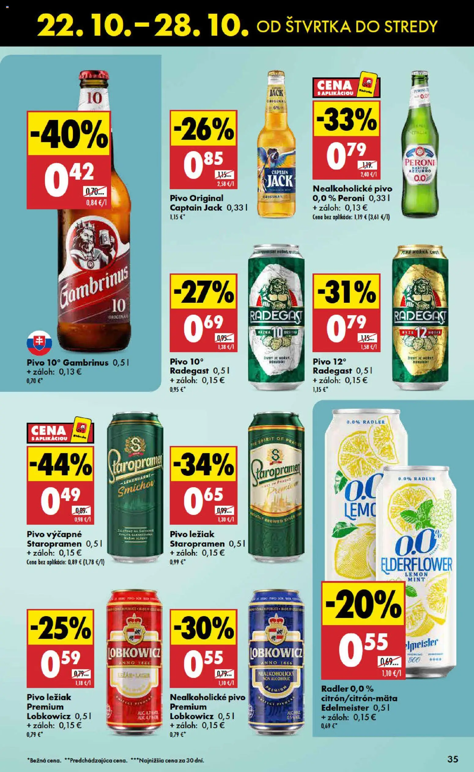 Náhľad Biedronka letáku platného od 22.10.2026 - Pivo, Radegast, Staropramen, Radler, Gambrinus, Nealkoholické pivo, Pivo 12°