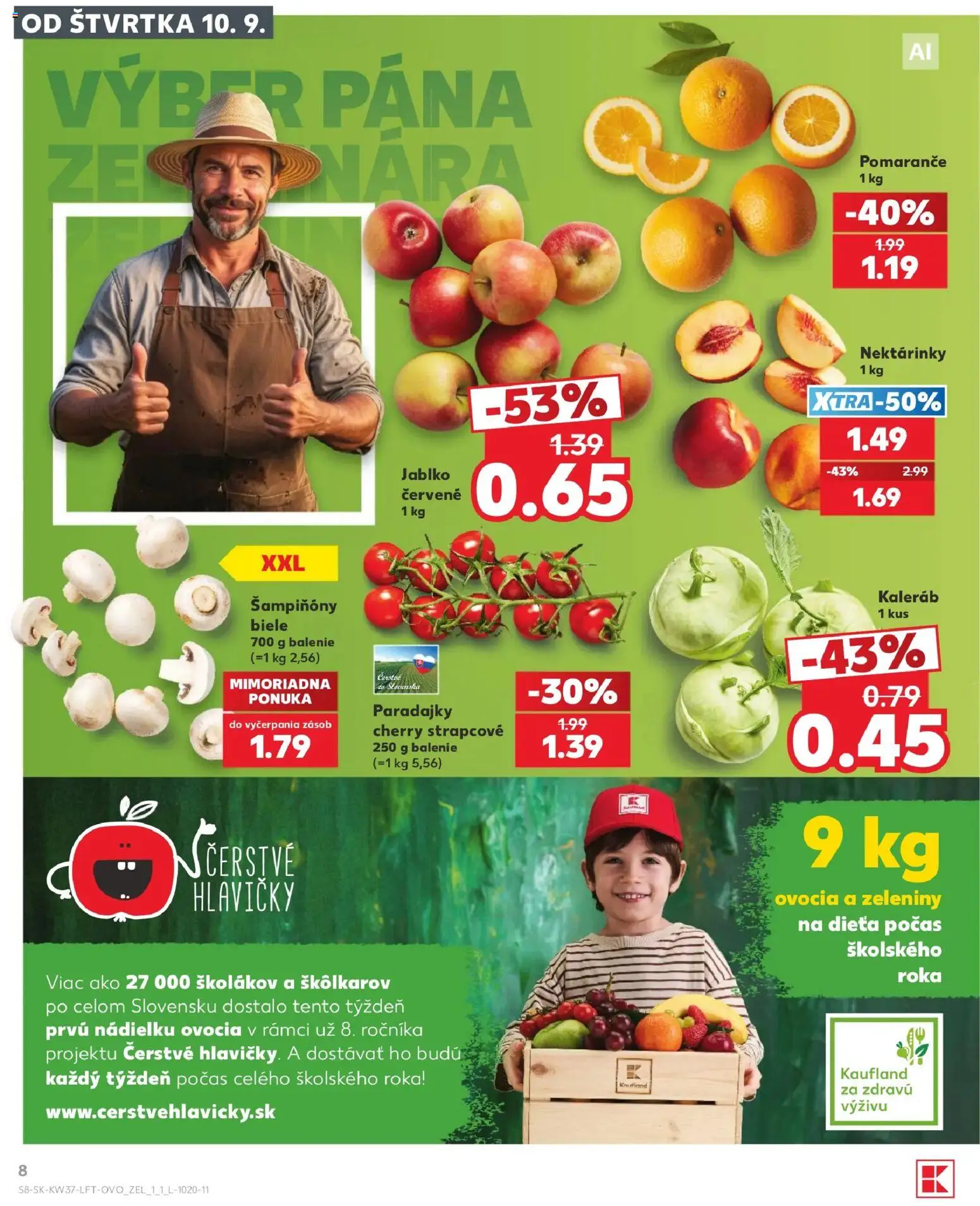 Náhľad Kaufland letáku platného od 10.09.2026 - Paradajky, Šampiňóny, Pomaranče, Kaleráb, Nektárinky