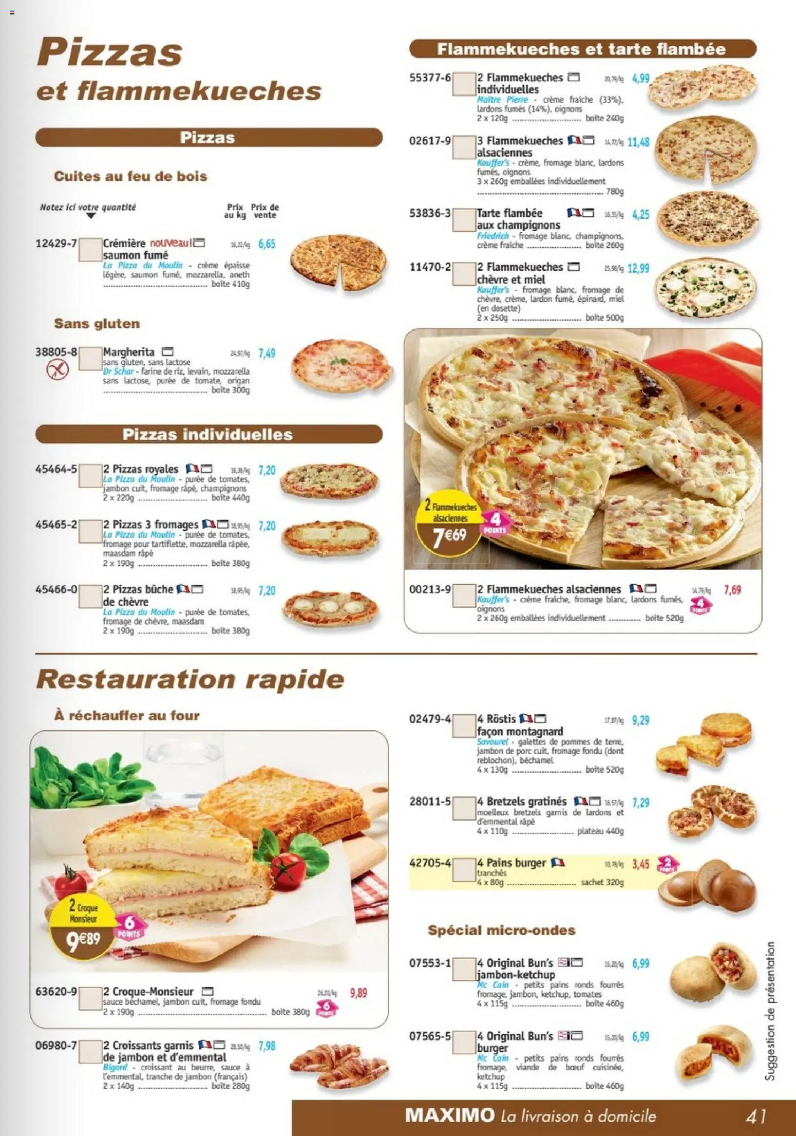 Prévisualisation de Maximo catalogue du magasin Maximo formulaire valide 26/10/2026 - Pizza, Tarte, Saumon fumé, Aneth, Farine, Lardons, Pommes, Viande de bœuf