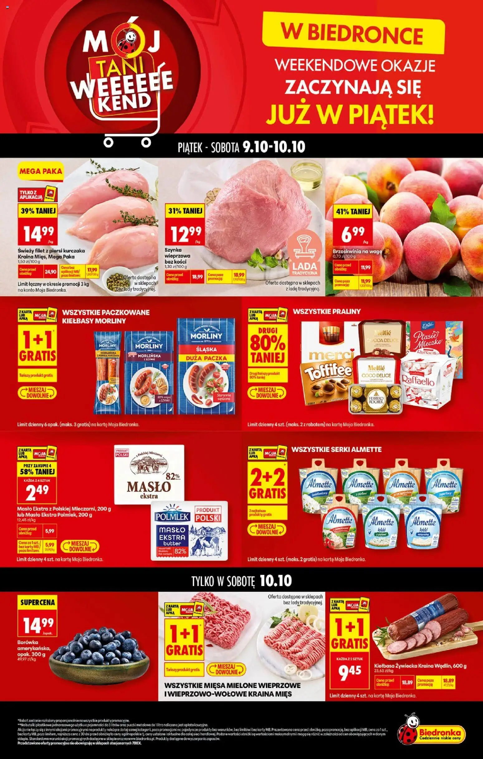 Náhled nabídky: Biedronka Polsko Biedronka Polsko leták - Tani weekend platný od 09.10.2026 - Máslo, Raffaello, Karty, Toffifee, Filet