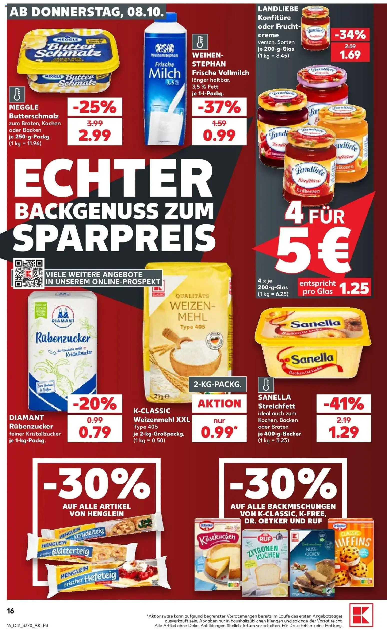 Vorschau von dem Prospekt des Geschäftes Kaufland, gültig ab dem 08.10.2026 - Kuchen, Butter, Mehl, Zitronen, Butterschmalz, Creme, Weizenmehl, Sanella