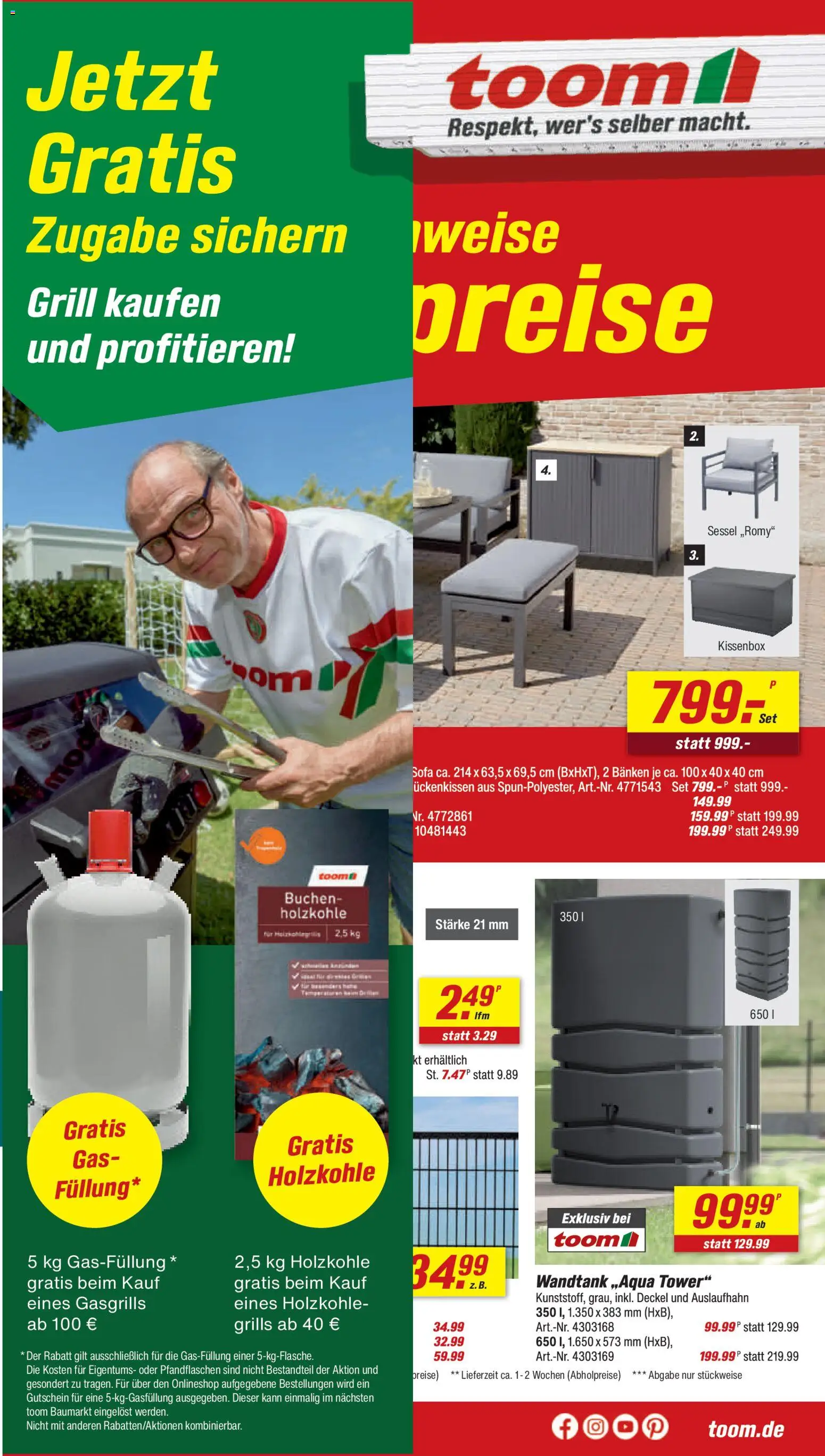 Vorschau von dem Prospekt des Geschäftes Toom Baumarkt, gültig ab dem 27.06.2026 - Sofa, Grill, Sessel