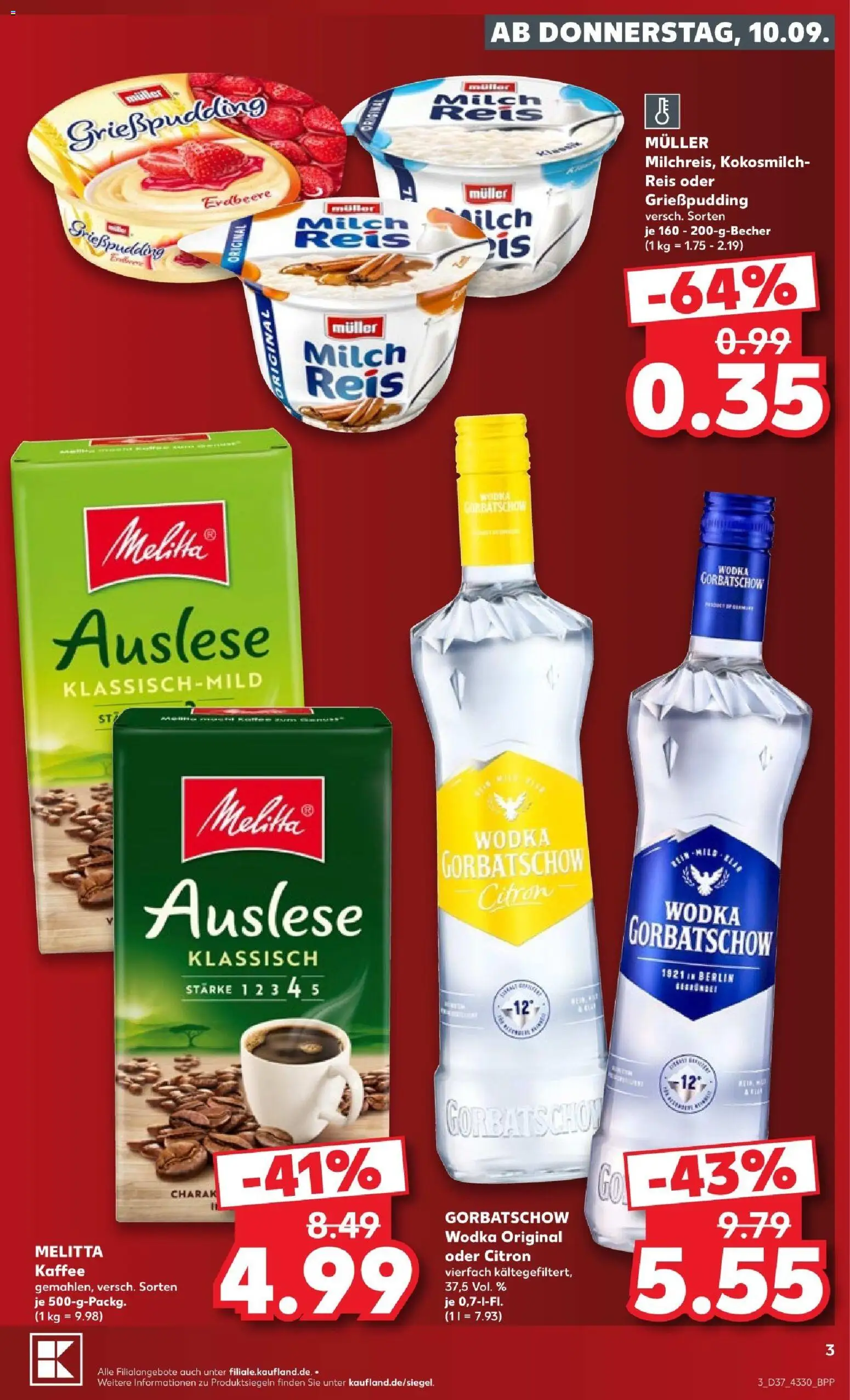 Vorschau von dem Prospekt des Geschäftes Kaufland, gültig ab dem 10.09.2026 - Kaffee, Milch, Reis, Wodka, Kokosmilch, Wodka gorbatschow, Melitta