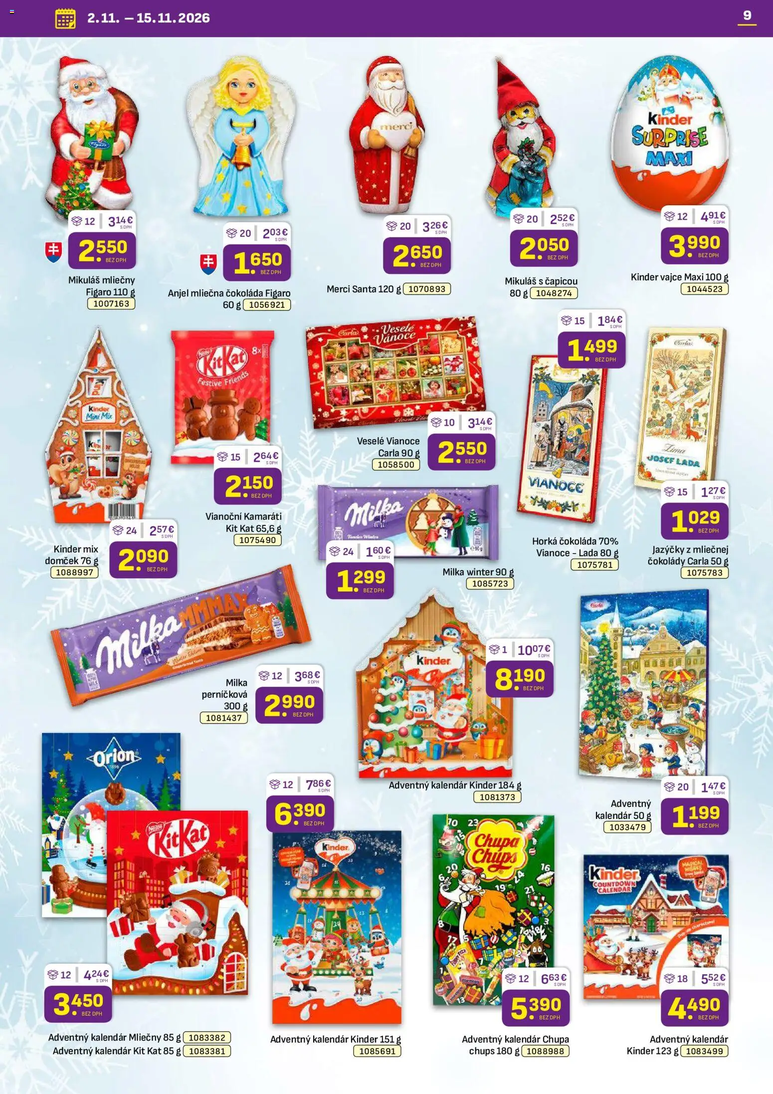 Náhľad Libex letáku platného od 02.11.2026 - Čokoláda, Adventný kalendár, Kinder, Milka, Merci