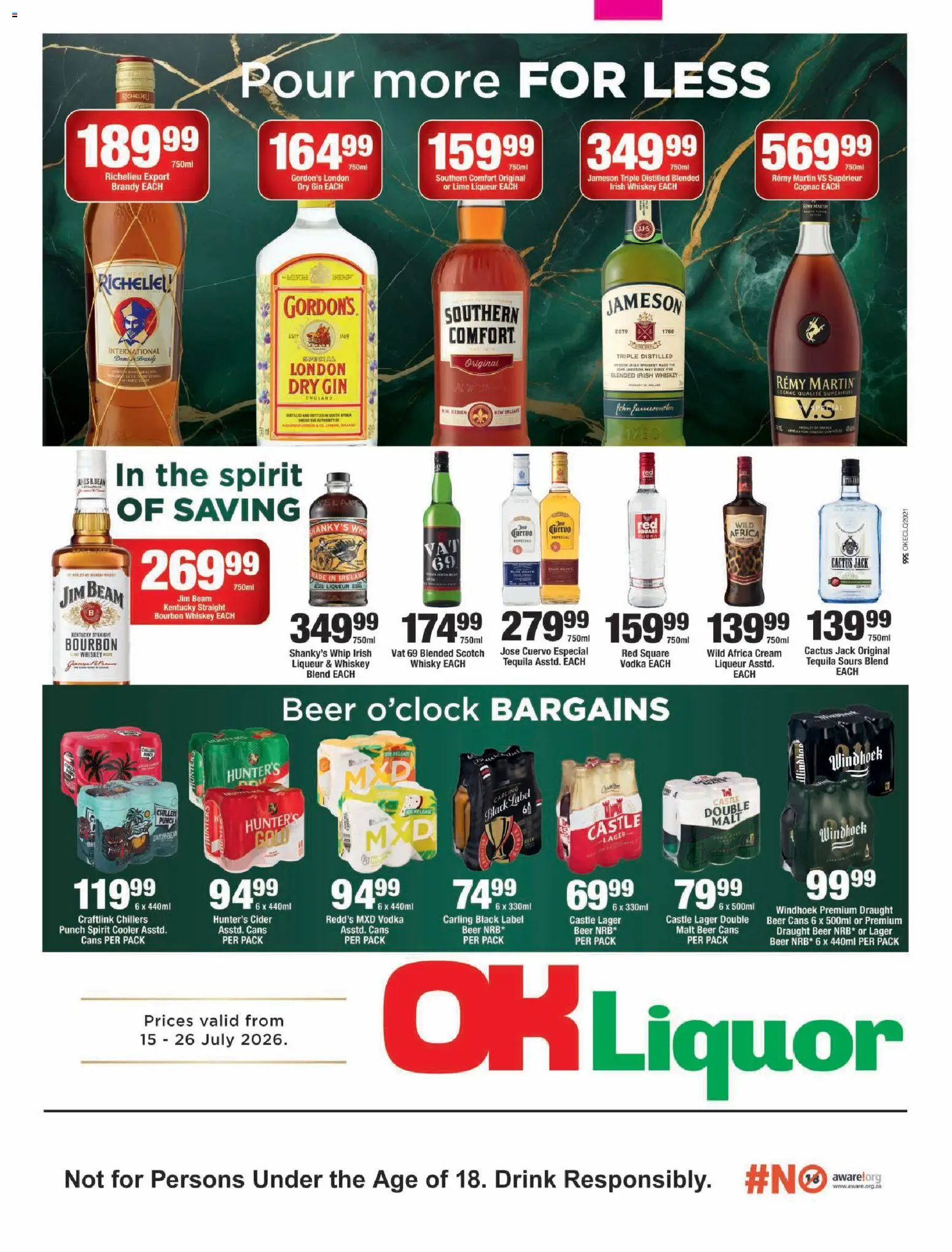 Preview of OK Foods flyer valid from 15/07/2026 - Gin, Whiskey, Brandy, Vodka, Cognac, Cider, Beer, Lime