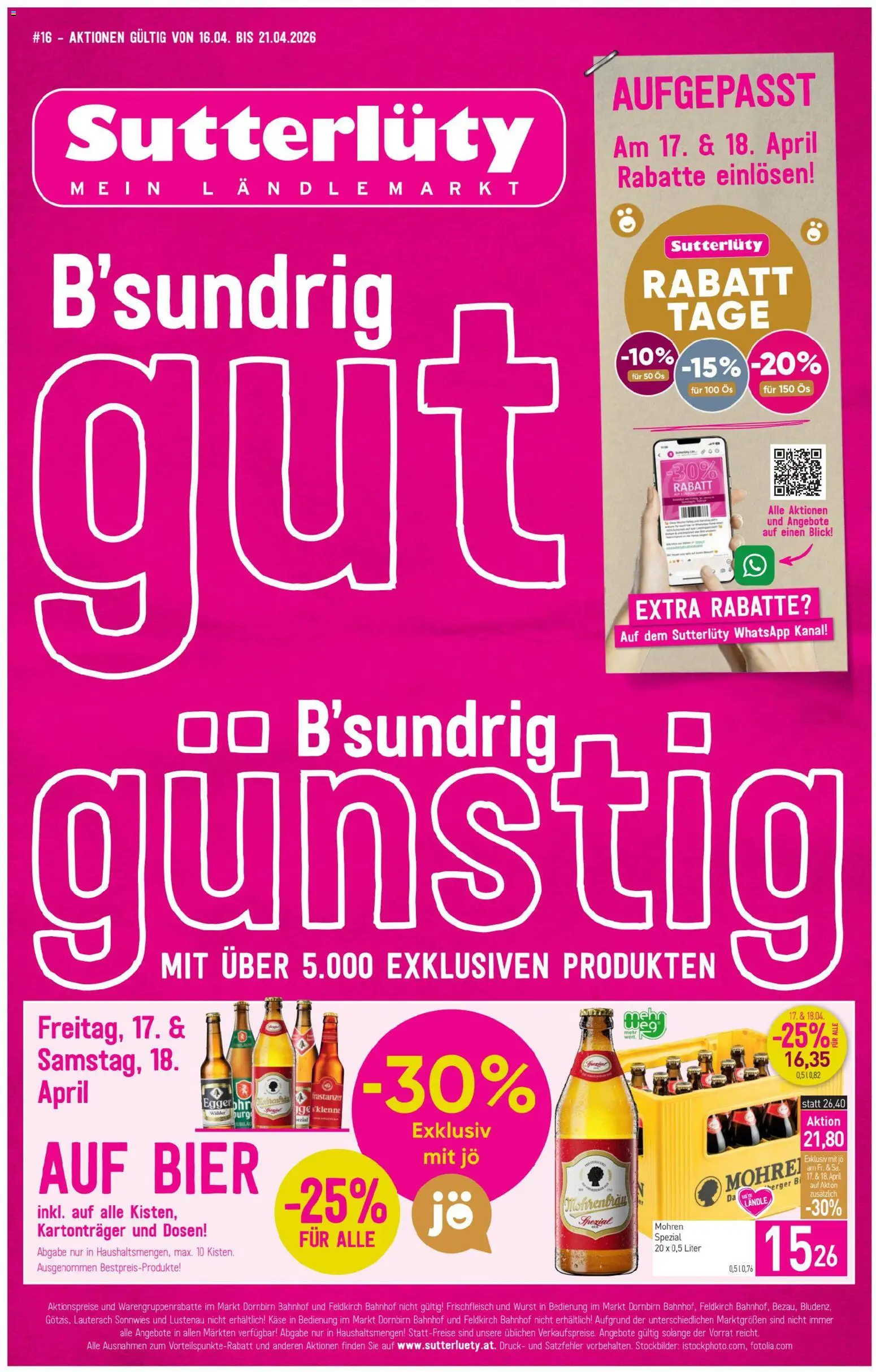 Vorschau der Angebote: Sutterlüty Sutterlüty Flugblatt gültig ab 16.04.2026 - Bier, Wurst, Käse