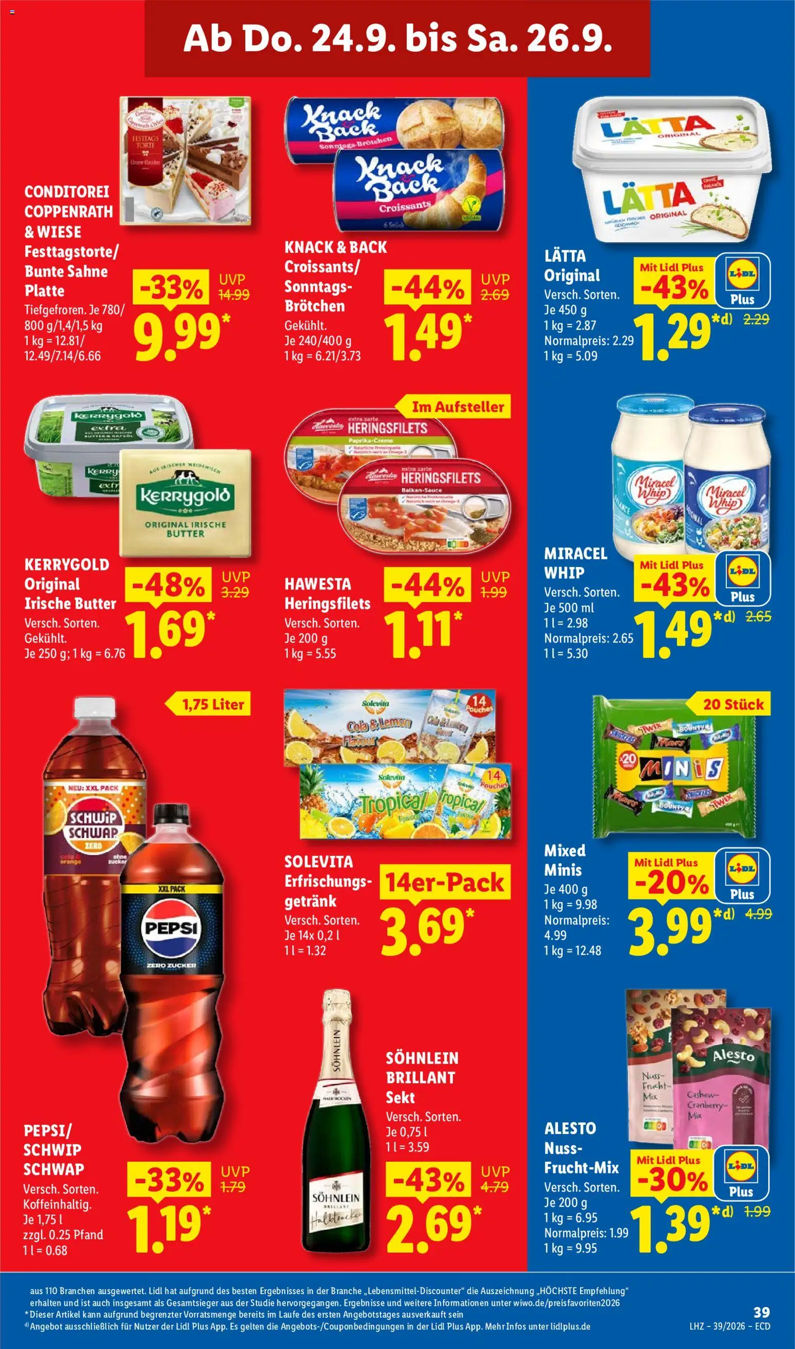 Vorschau von dem Prospekt des Geschäftes Lidl, gültig ab dem 21.09.2026 - Butter, Zucker, Sahne, Sekt, Miracel whip, Twix, Schwip schwap, Lätta