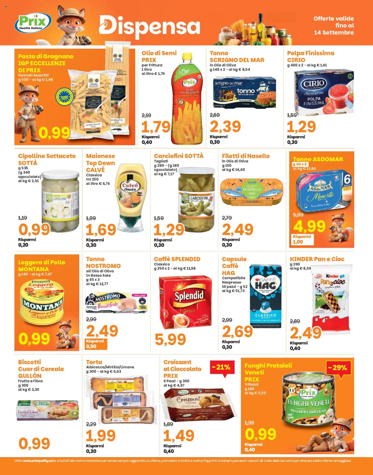 Anteprima dell'opuscolo Prix volantino Campolongo dal negozio Prix valido da 03/09/2026 - Torta, Caffè, Biscotti, Tonno, Penne, Sale, Nasello, Olio di semi