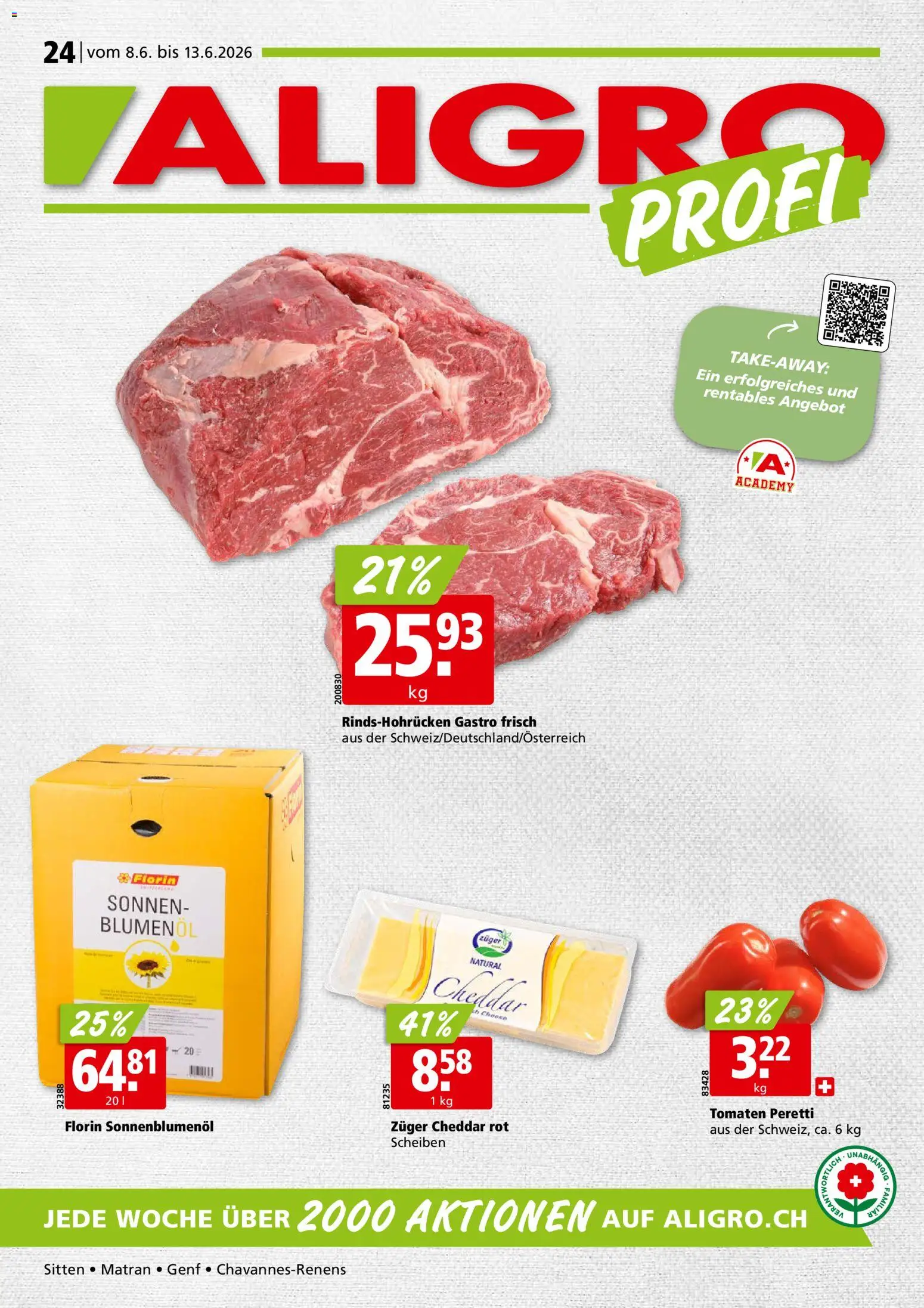 Vorschau des Merkblatts Aligro aktionen Chavannes, Matran, Genf, Sitten vom Shop Aligro gültig von 08.06.2026 bis 13.06.2026