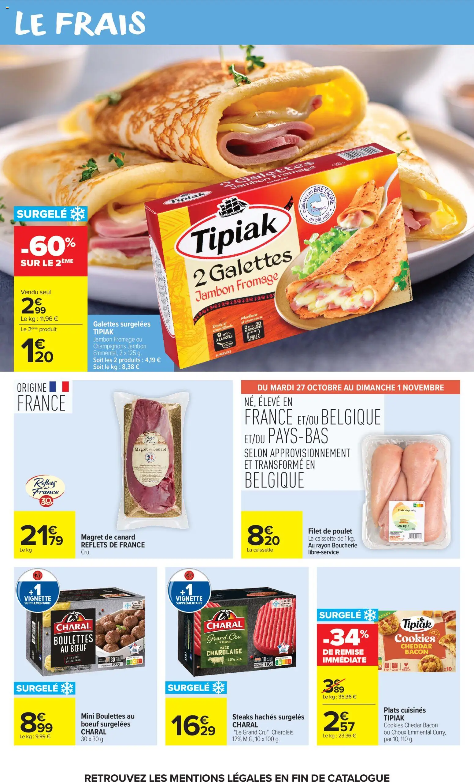 Prévisualisation de Carrefour Market catalogue du magasin Carrefour Market formulaire valide 27/10/2026 - Cookies, Magret de canard, Canard, Poêle, Jambon, Cheddar, Champignons, Bacon