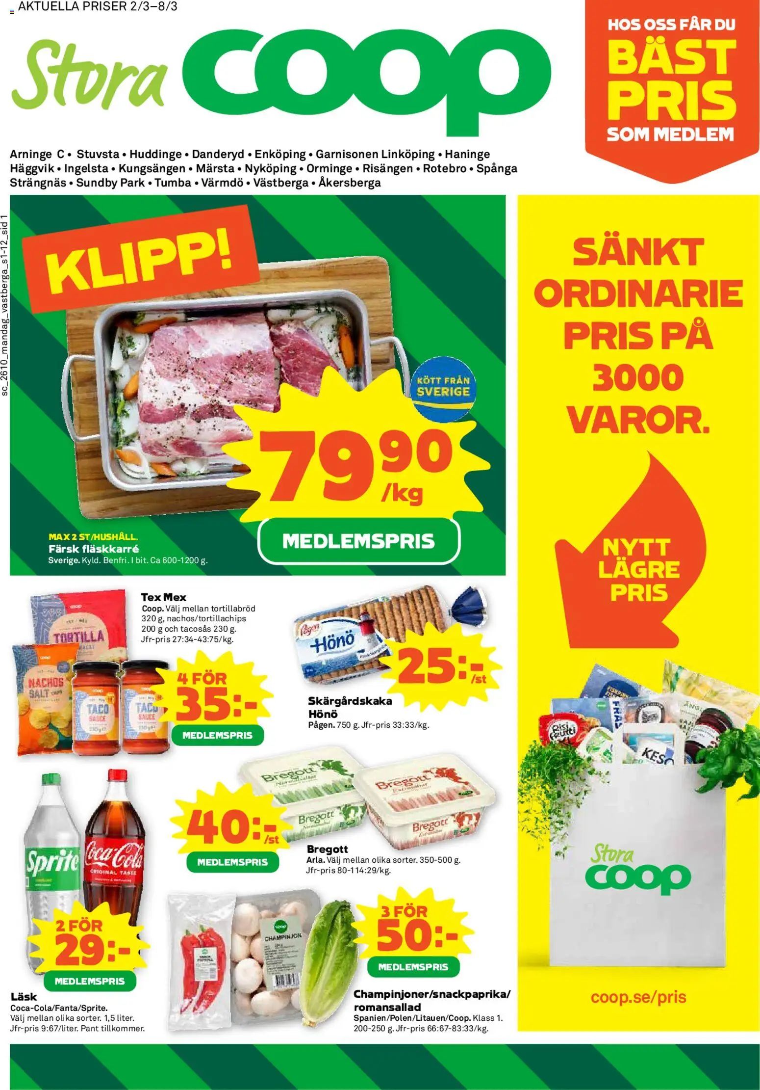 Förhandsgranska reklamblad Coop Forum erbjudanden från butik Coop Forum gäller från 02/03/2026 - Coca cola, Kött, Salt, Tortilla, Sprite, Fräs, Tacosås, Fläskkarré