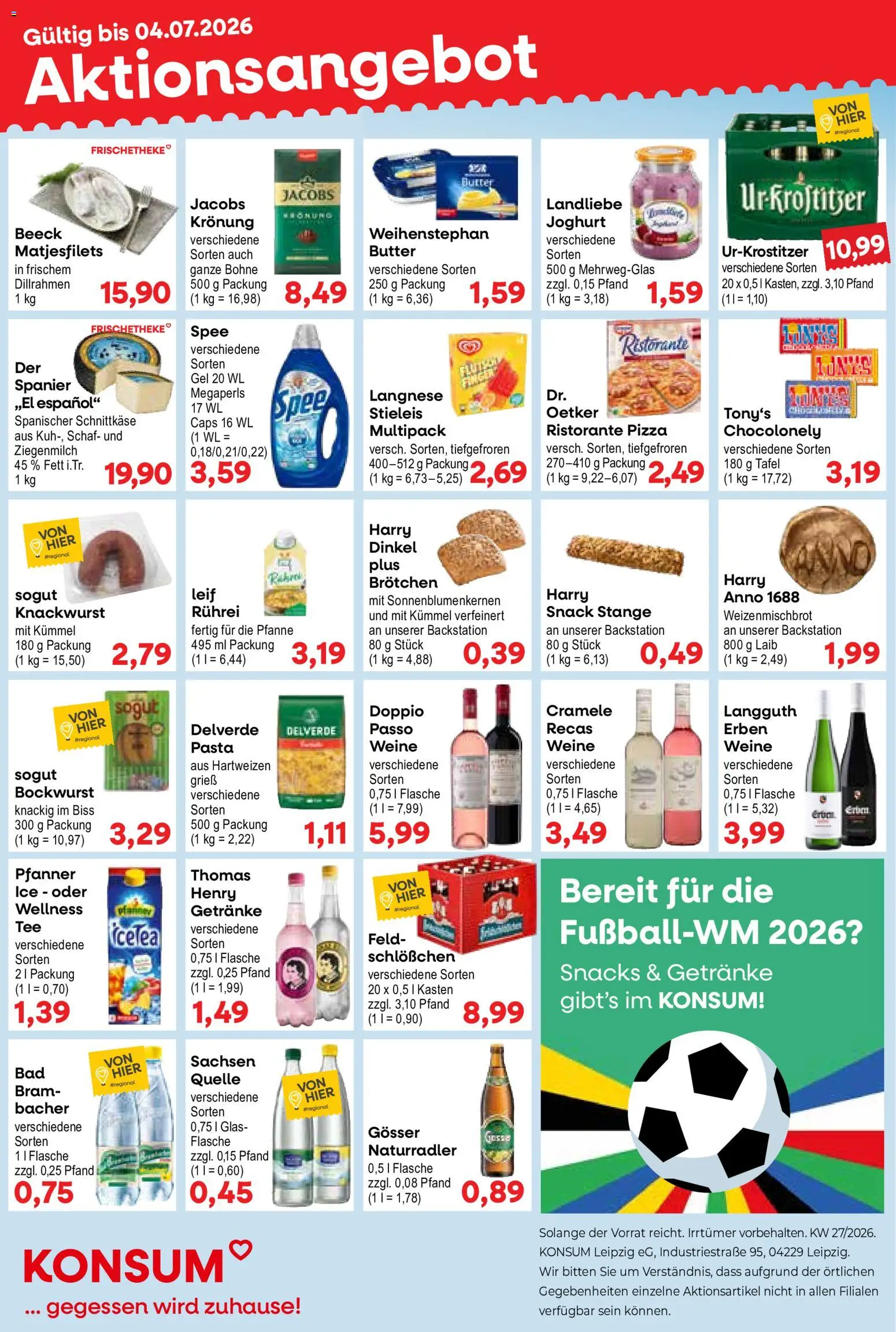 Vorschau von dem Prospekt des Geschäftes KONSUM Leipzig, gültig ab dem 29.06.2026 - Pizza, Butter, Pasta, Spee, Ristorante, Bockwurst, Grieß, Langnese